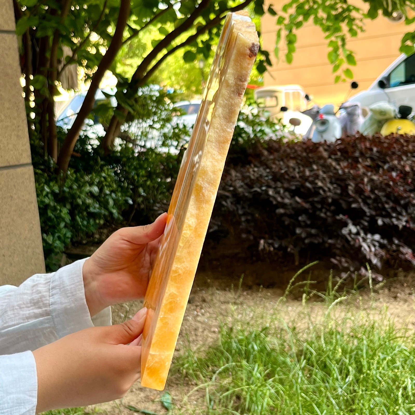 4.9 lb Natural Yellow Calcite Double Sided Polished Crystal Slab Raw