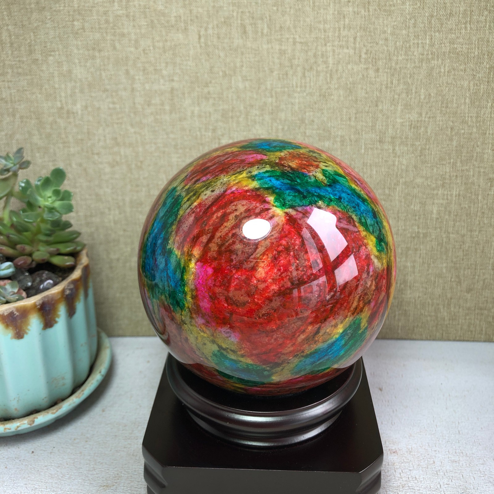 Natural “Seven Colors Jade” sphere flat bottom specimen Taiwan China 99mm A4583