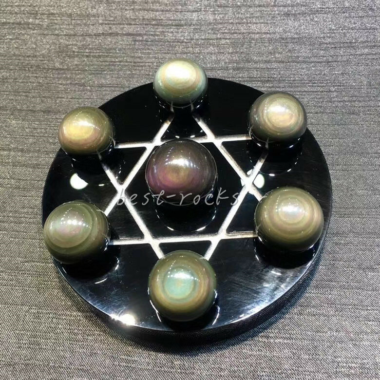 1pcs Seven Star Natural Rainbow obsidian Sphere Ball Chakra Healing+100mm stand