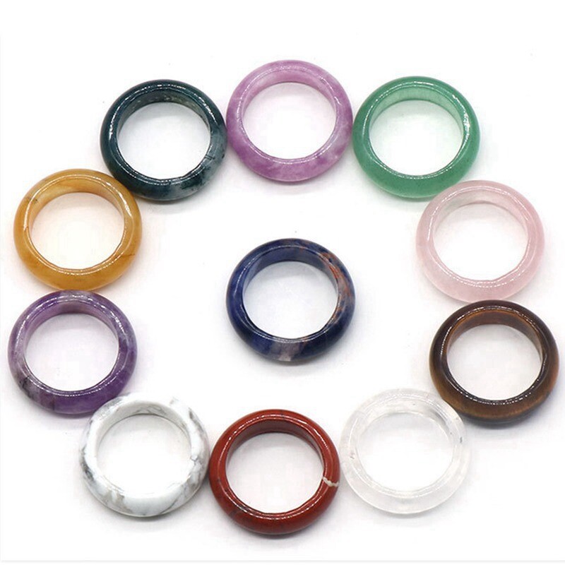 Natural Quartz Crystal Agate Gemstone Ring Round Statement Ring Polished Healing