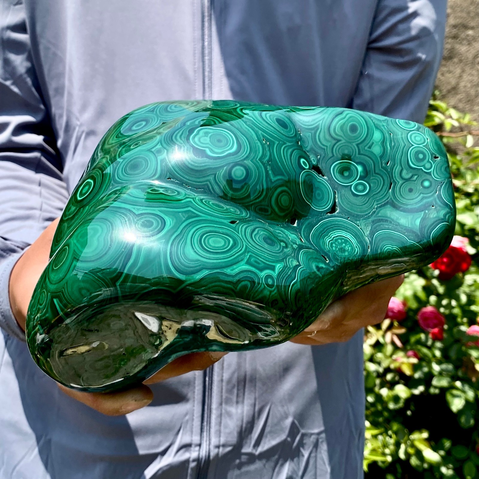 8.5LB Natural glossy Malachite egg transparent cluster rough mineral sample
