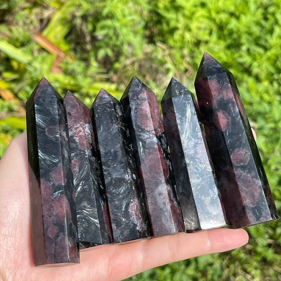 3~4 inch Garnet in Arfvedsonite Gemstone Point Obelisk Crystal Tower Decoration