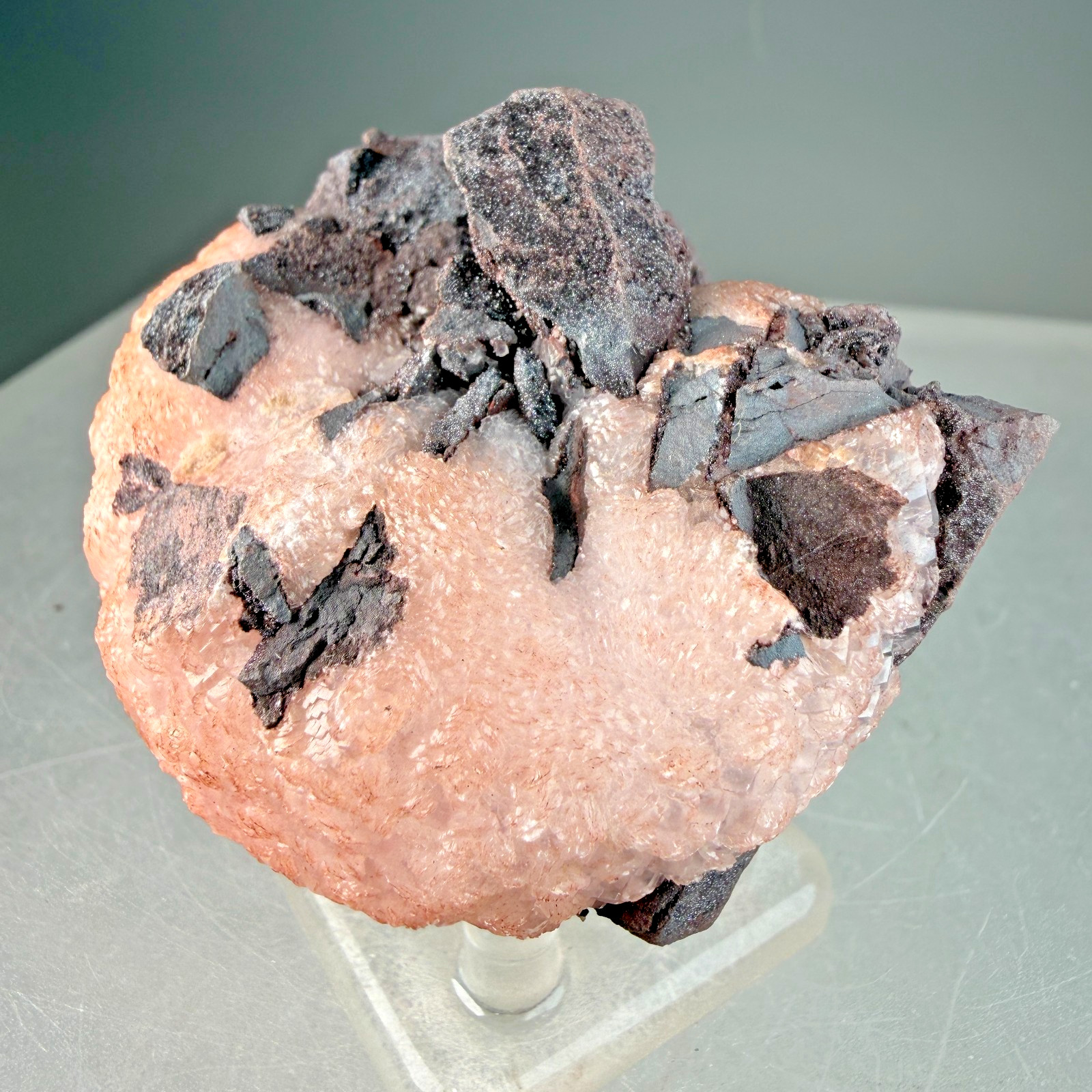 Vibrant Pink Manganocalcite on Hematite: Montreal Mine, Iron County, Wisconsin
