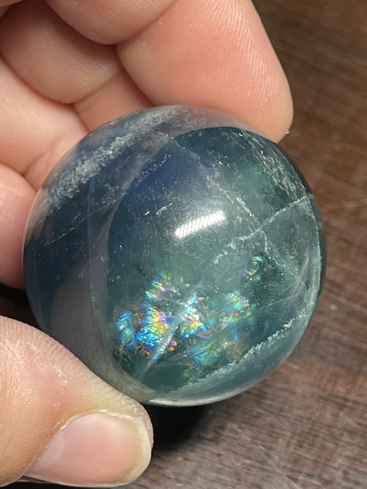 Blue Green Fluorite Mini Sphere Ball Orb Marble 34.6mm 71g