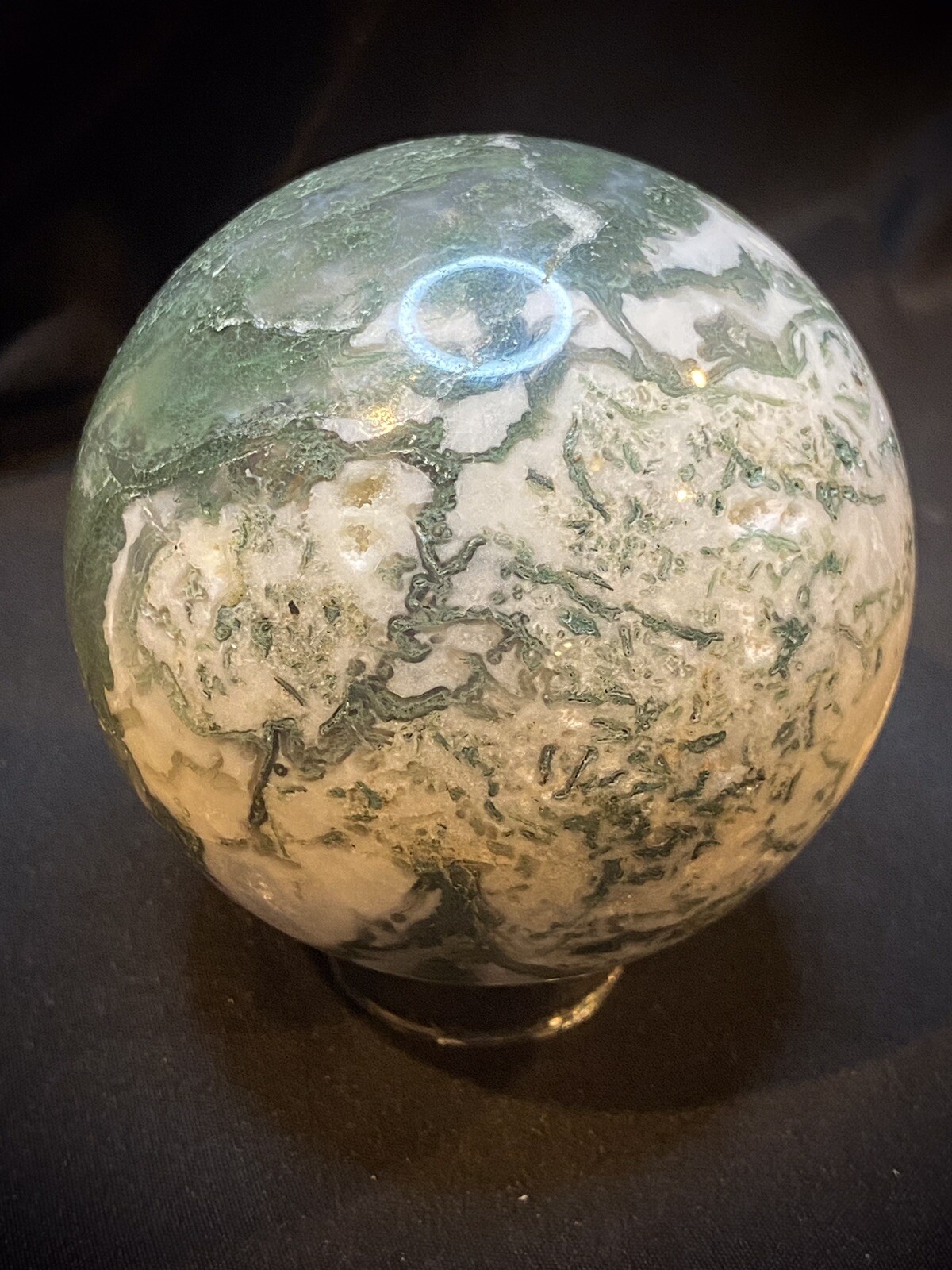 Druzy Moss Agate Sphere With Stand 3 Inches