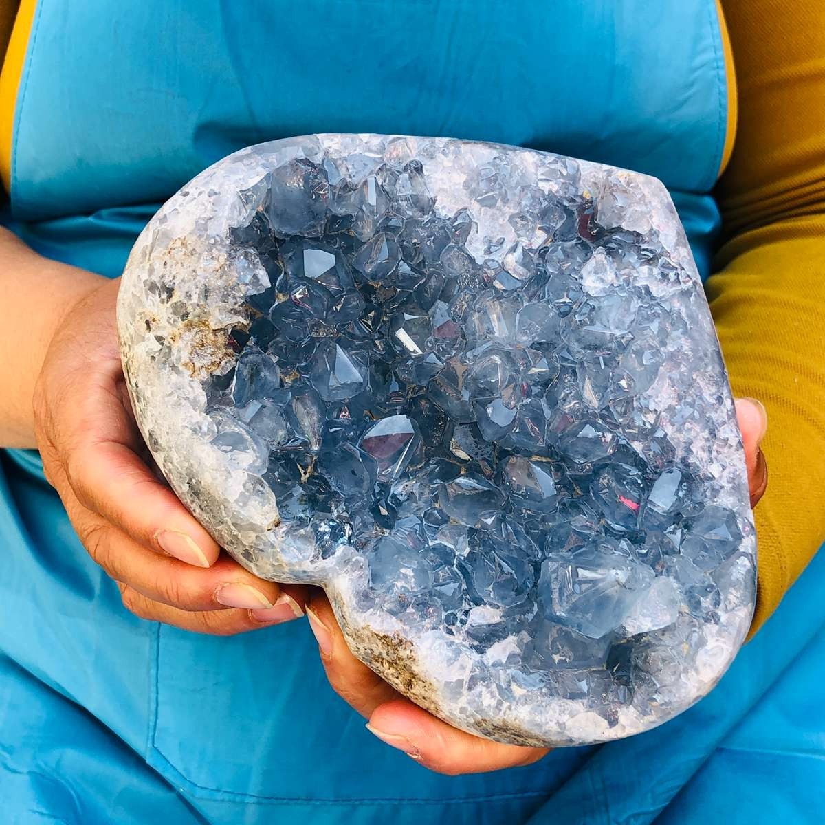 5LB Natural Blue Celestite Geode heart-shaped Crystal Cluster Specime Healing