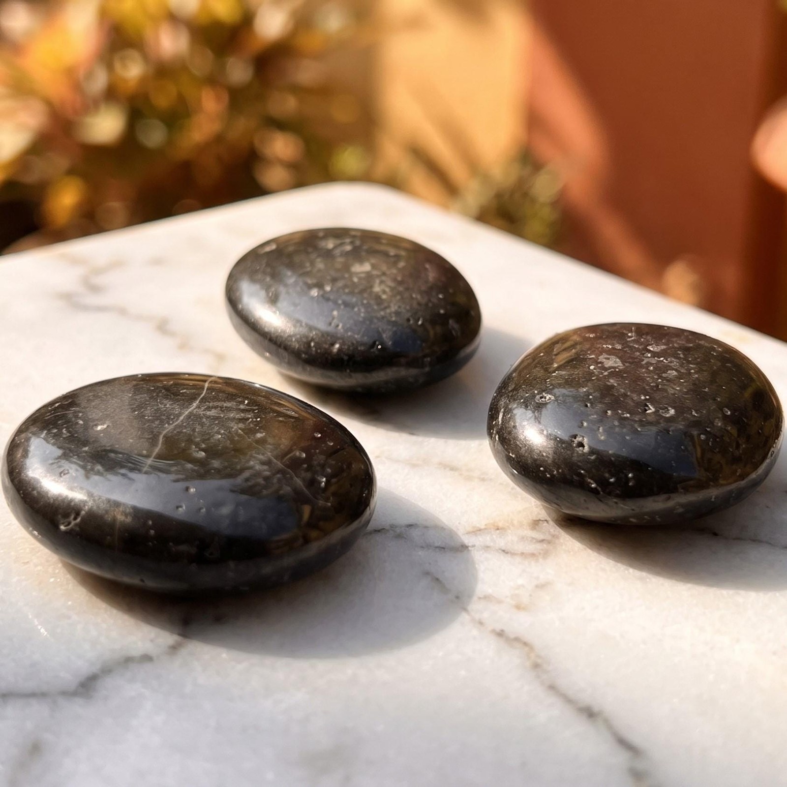 Black Tourmaline Crystal Palm Stone Carving Natural Genuine Mineral