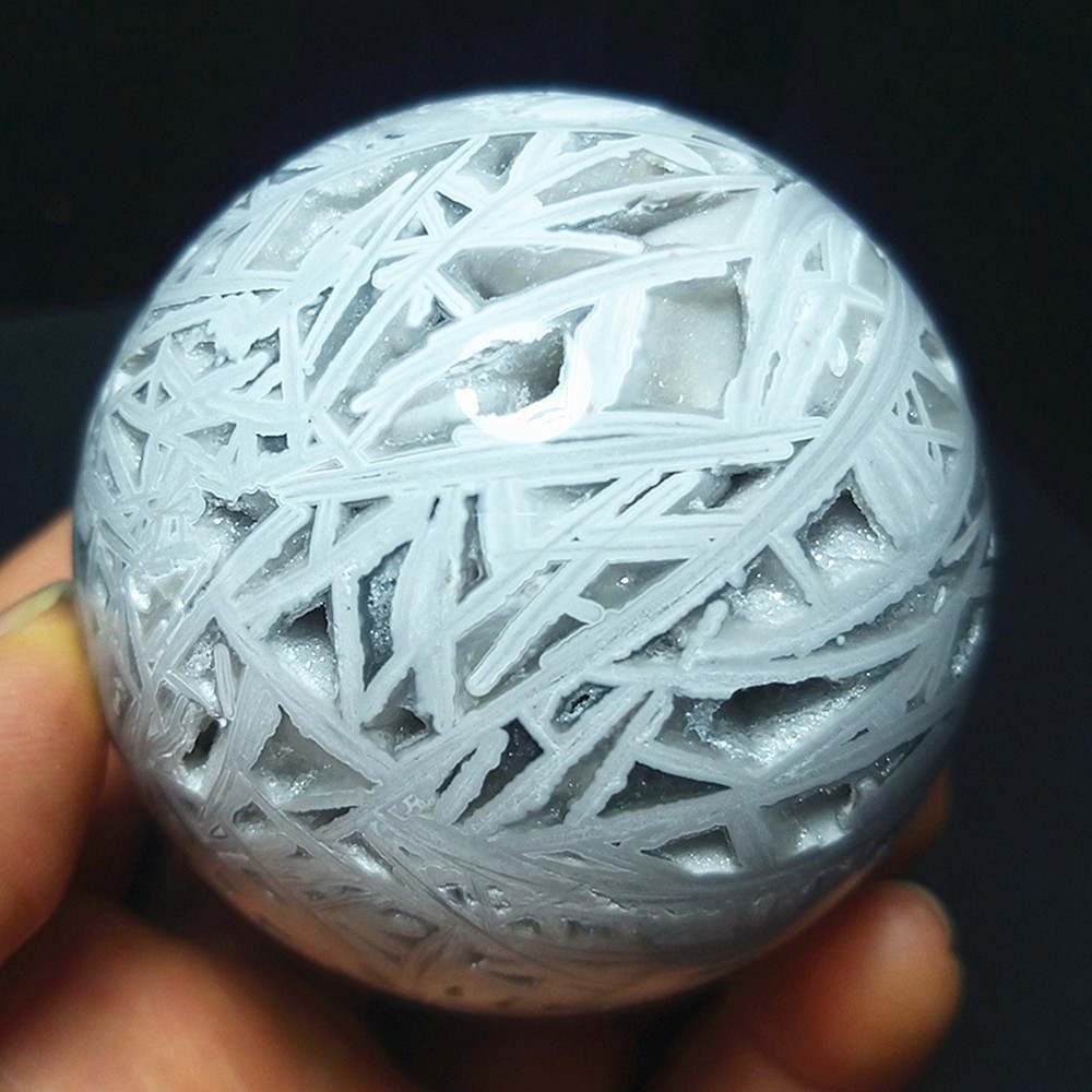 Rare 270.2G 61mm Natural Grid Agate Stone Sphere Ball Herling A434