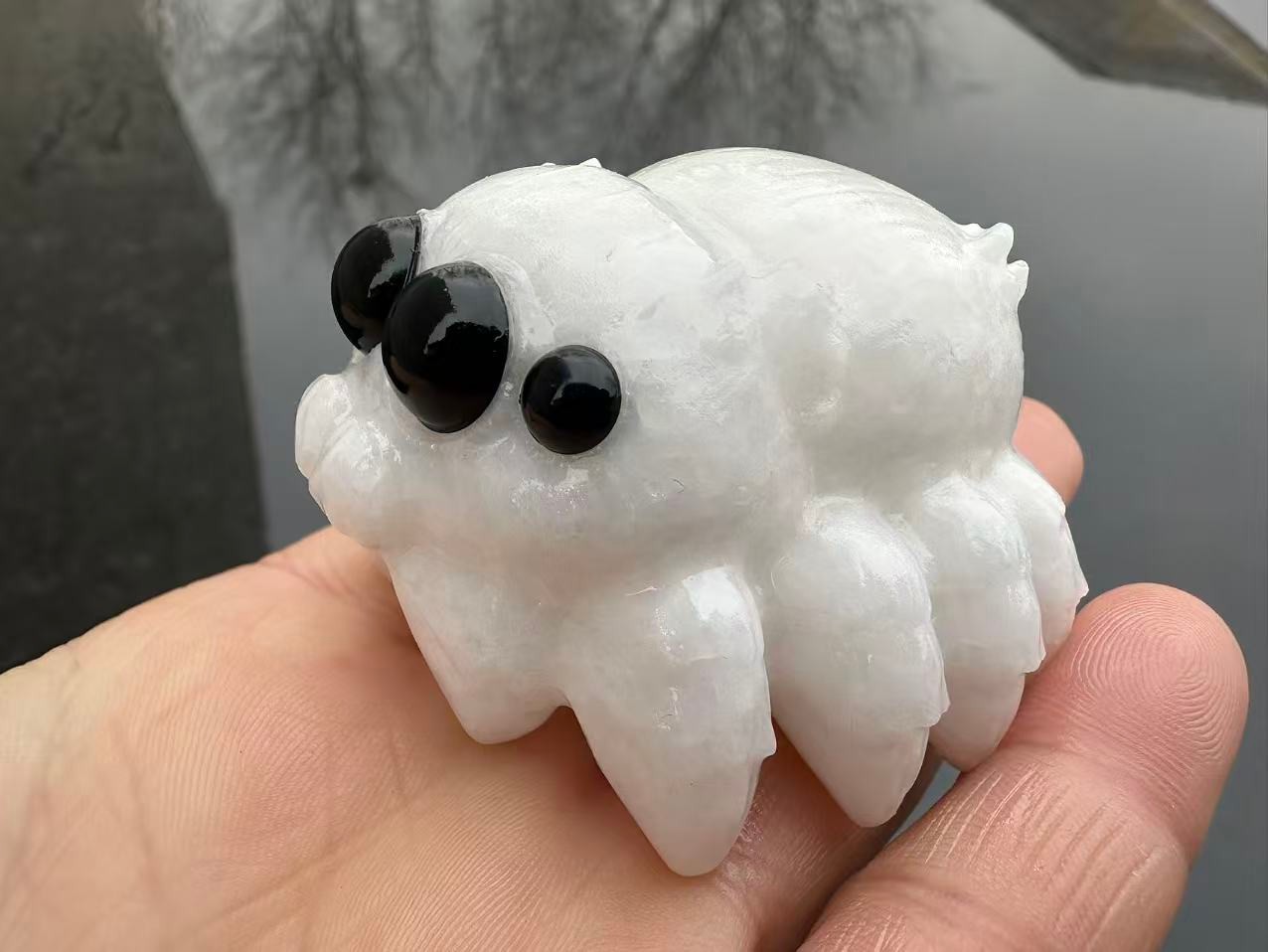 1pc Natural White Jade Quartz Carved Spider Skull Crystal Reiki Decor Gift