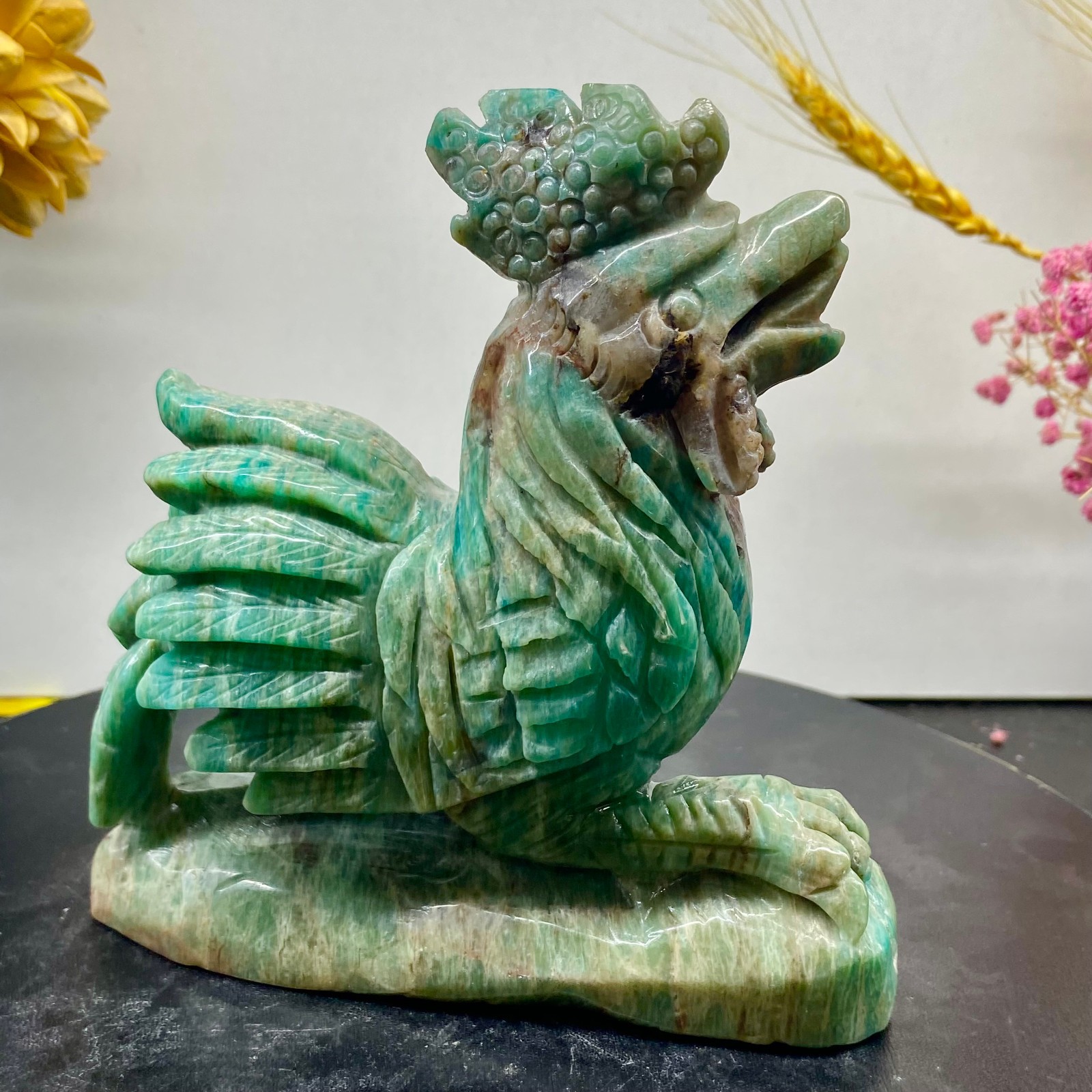 1.52LB Natural Amazonite Carving chicken Hand Carved Crystal Healing Decor