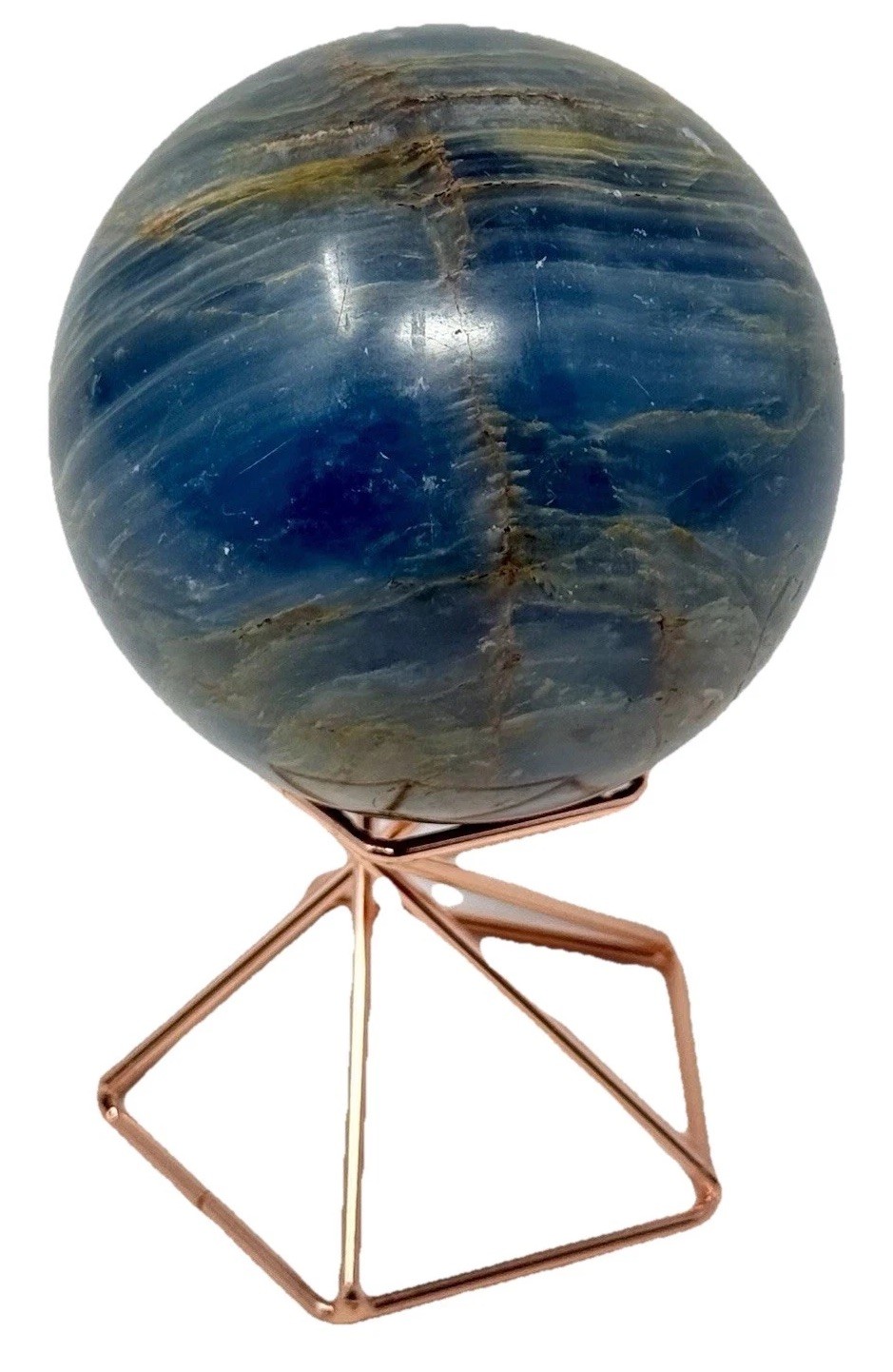352g Blue Onyx Crystal Sphere Polished Pretty Colors & Banding Holder Included