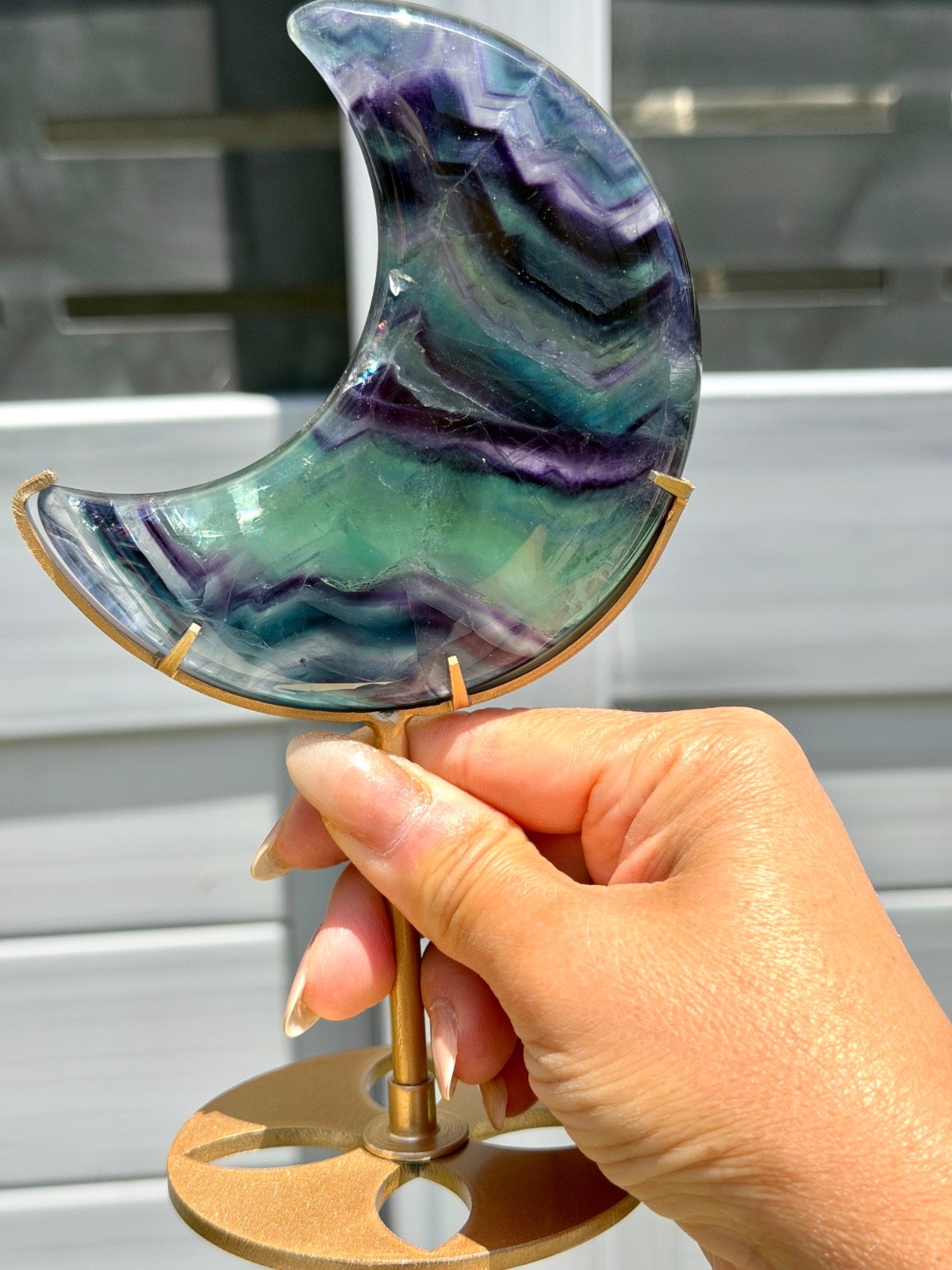 Wholesale Lot 3 Pcs Natural Rainbow Fluorite Moon W/ stand Healing