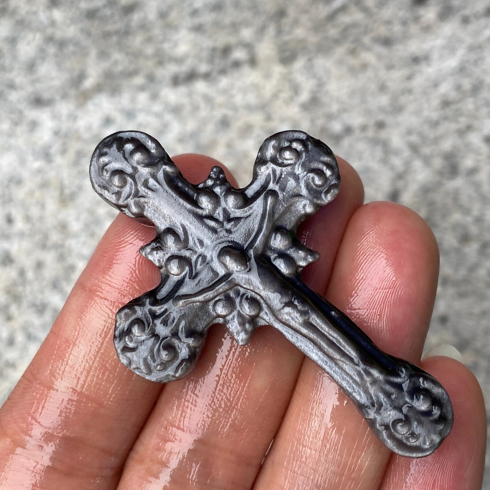 TOP Natural Silver Obsidian Quartz cross crystal Hand Carved Healing 1PC