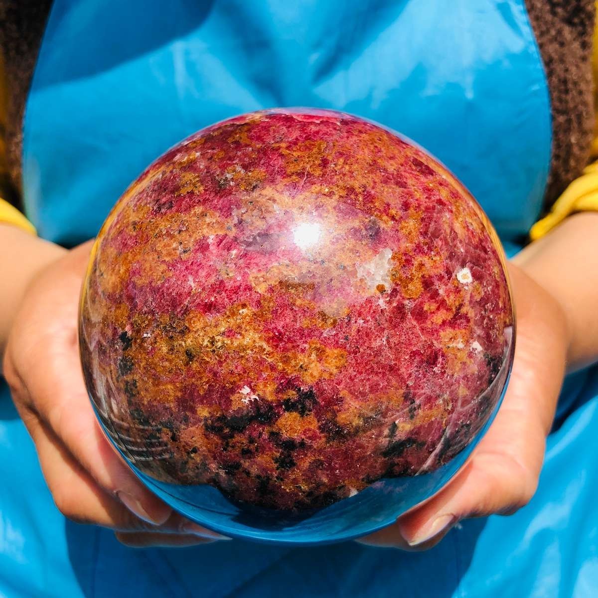 5.65 LB Natural Rhodonite Crystal Sphere Pink Black Healing Gem Stone 4781