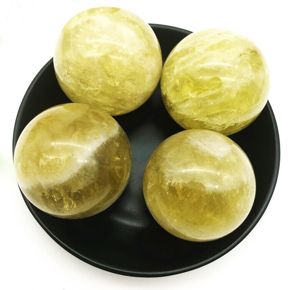 2.4-2.8 inch Natural Citrine Hand Polished Crystal Ball with Stand Yellow