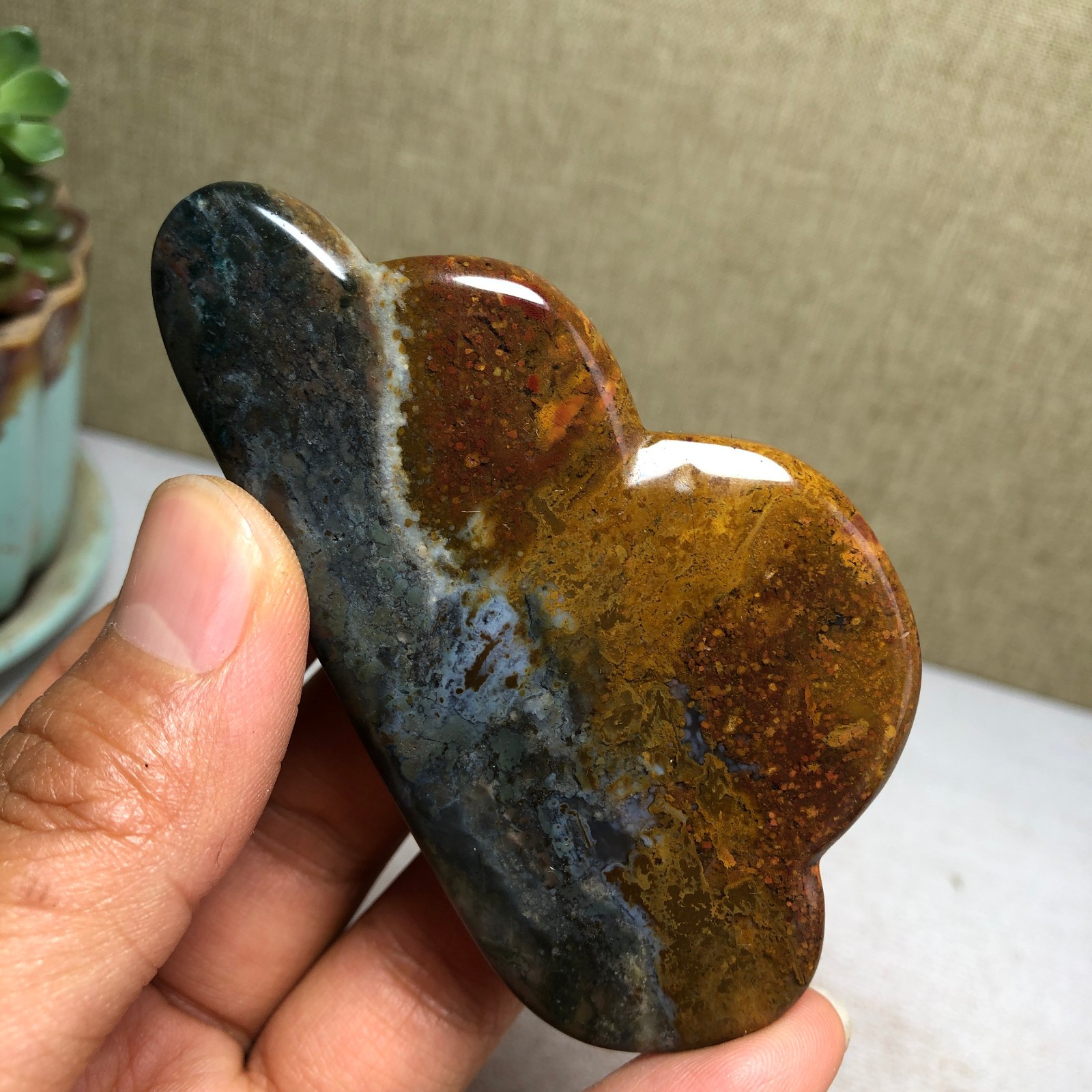 85mm Natural Ocean Jasper Hand carved clouds Crystal specimens 76g A4469