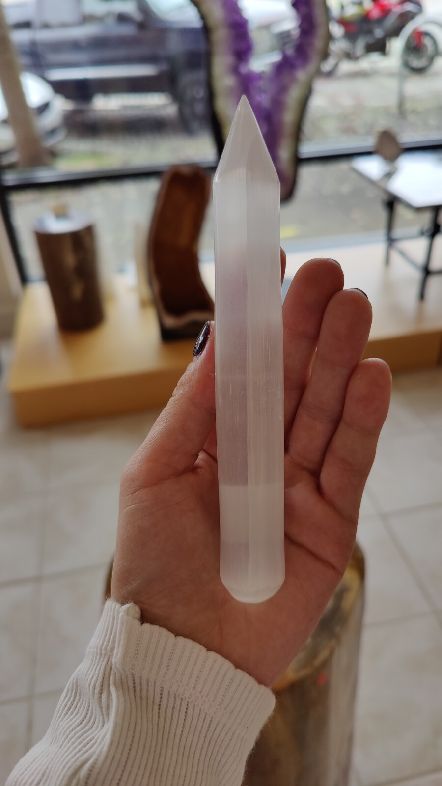 Selenite Wand Polished with Point Crystal Stone Stick for Reiki Healing Massage