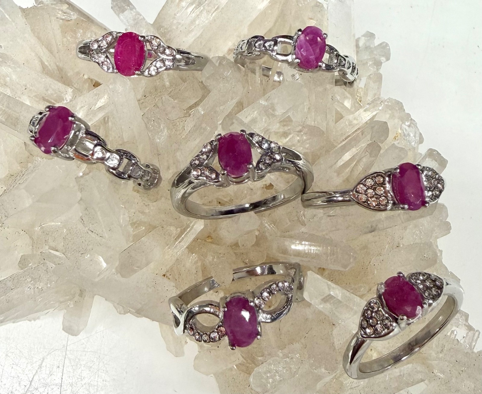 Wholesale Lot 7 Pcs Natural Ruby Stainless Steel Rings(316) Crystal 4x6mm