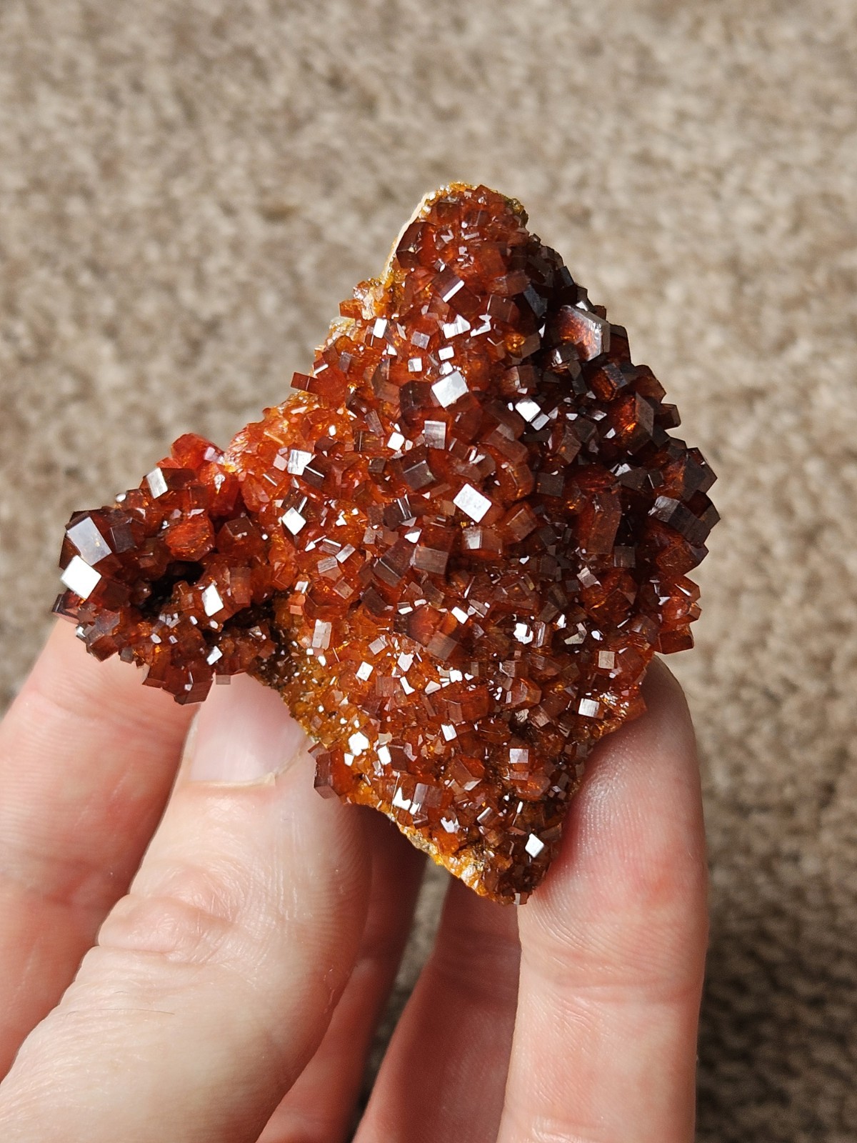 2 3/8″, 102 G, Gem Fire Red Vanadinite Cluster, Midelt, Morocco
