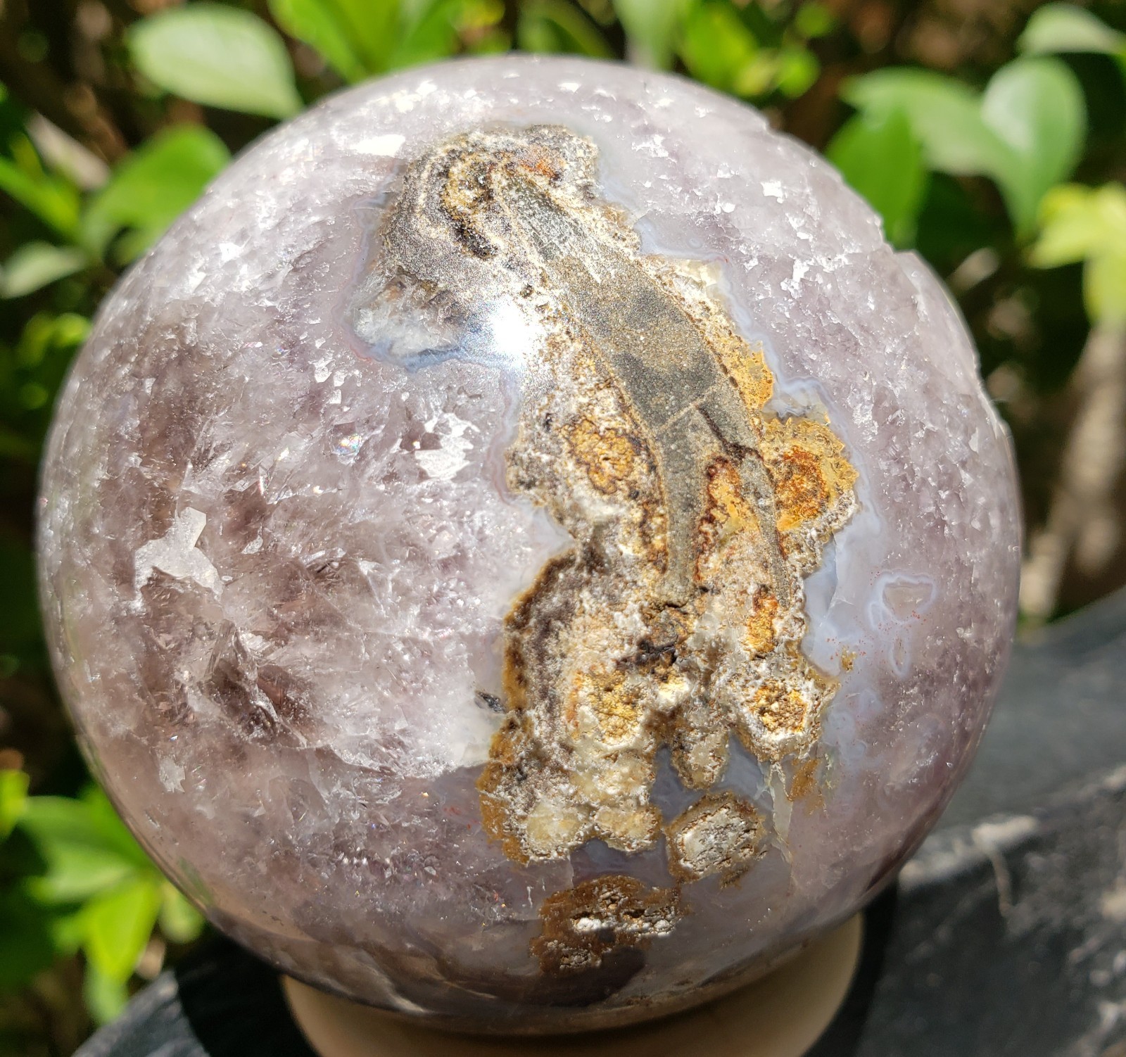 2.8″ Purple Amethyst Quartz Crystal Ball Orb Sphere Rainbows Druzy Matrix, 383g