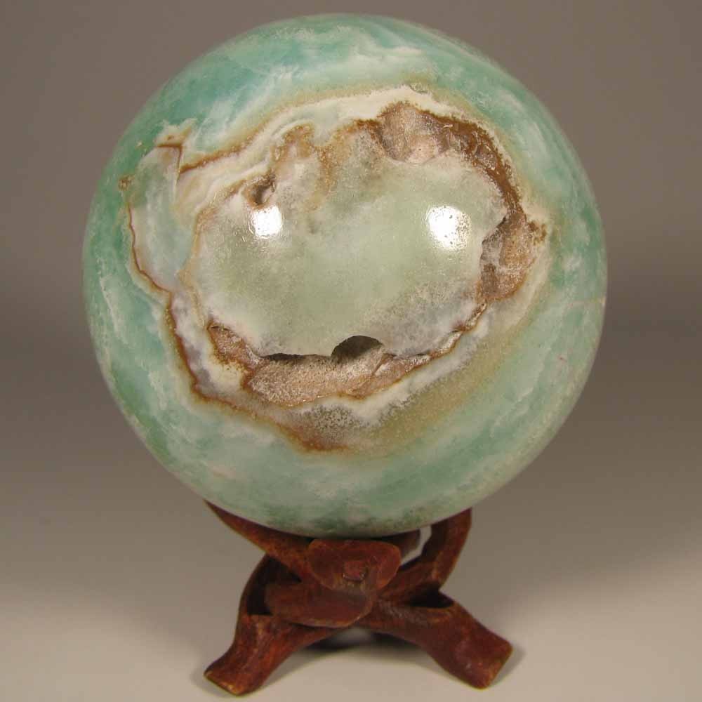 2.8″ Blue CARIBBEAN CALCITE Aragonite Sphere w/ Stand– Afghanistan – 71mm – 1 lb
