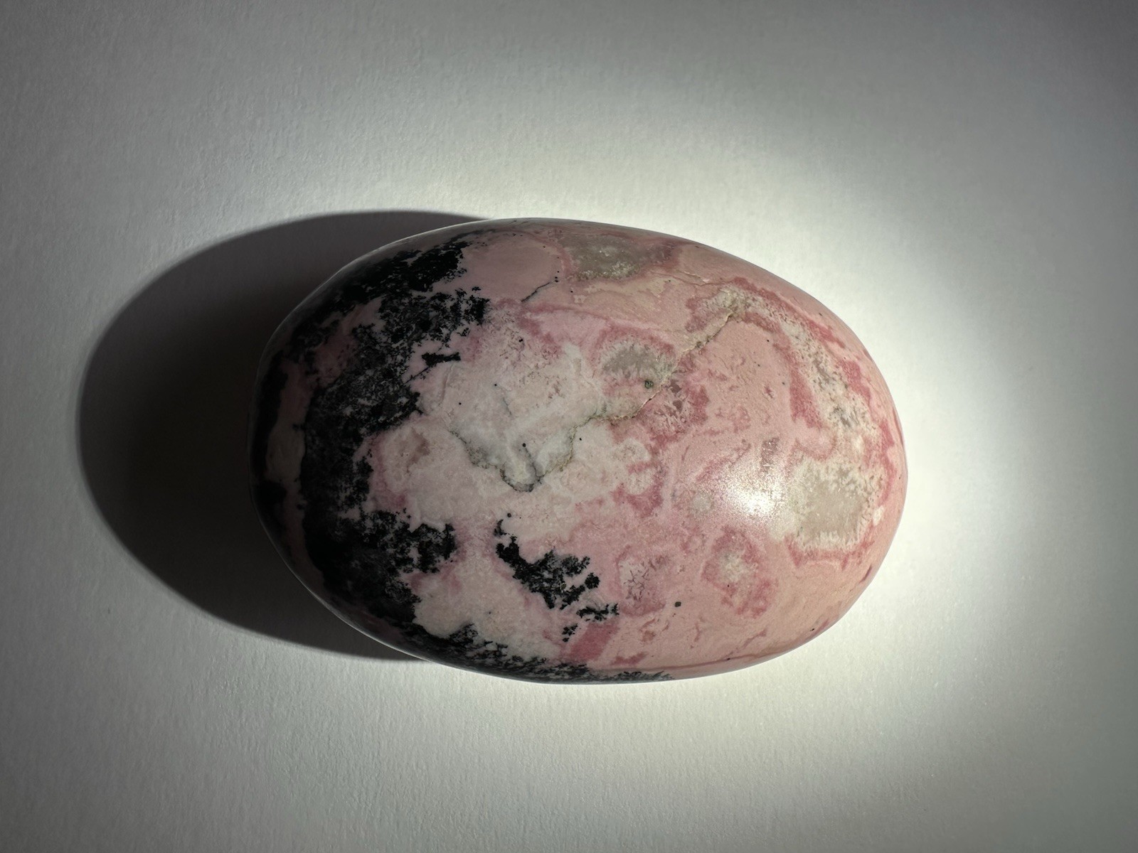 Polished Pink Rhodonite Palm Stone, Oval Egg Shape Mineral Specimen, 3 in