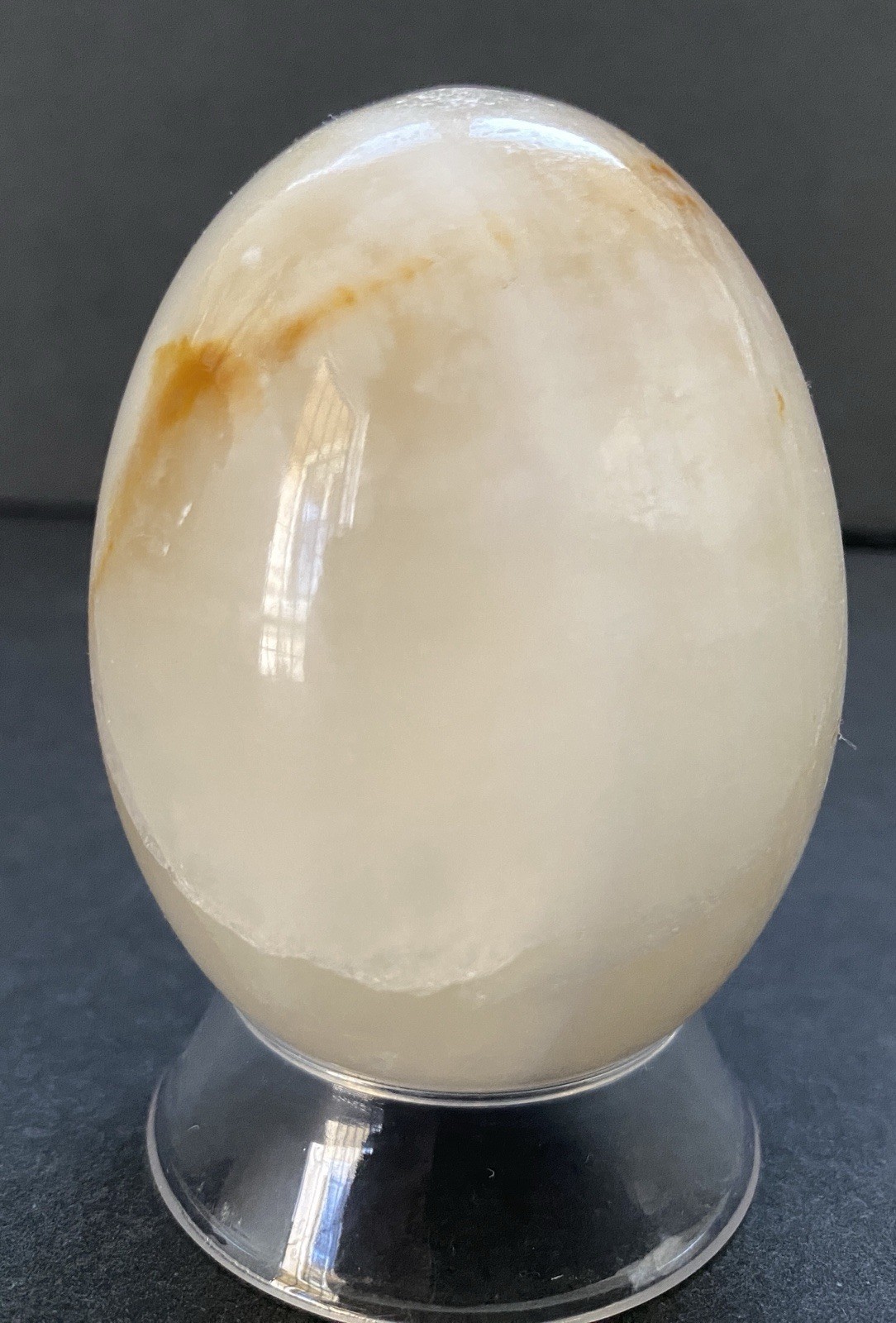 Natural Onyx Stone Egg With Stand Hand Polished Banded Agate Calcite Crystal