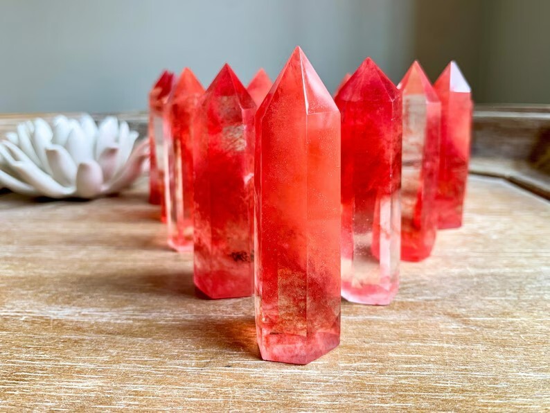 Red Cherry Quartz Healing Crystal Tower Point Wands Obelisk Home Decor Gifts