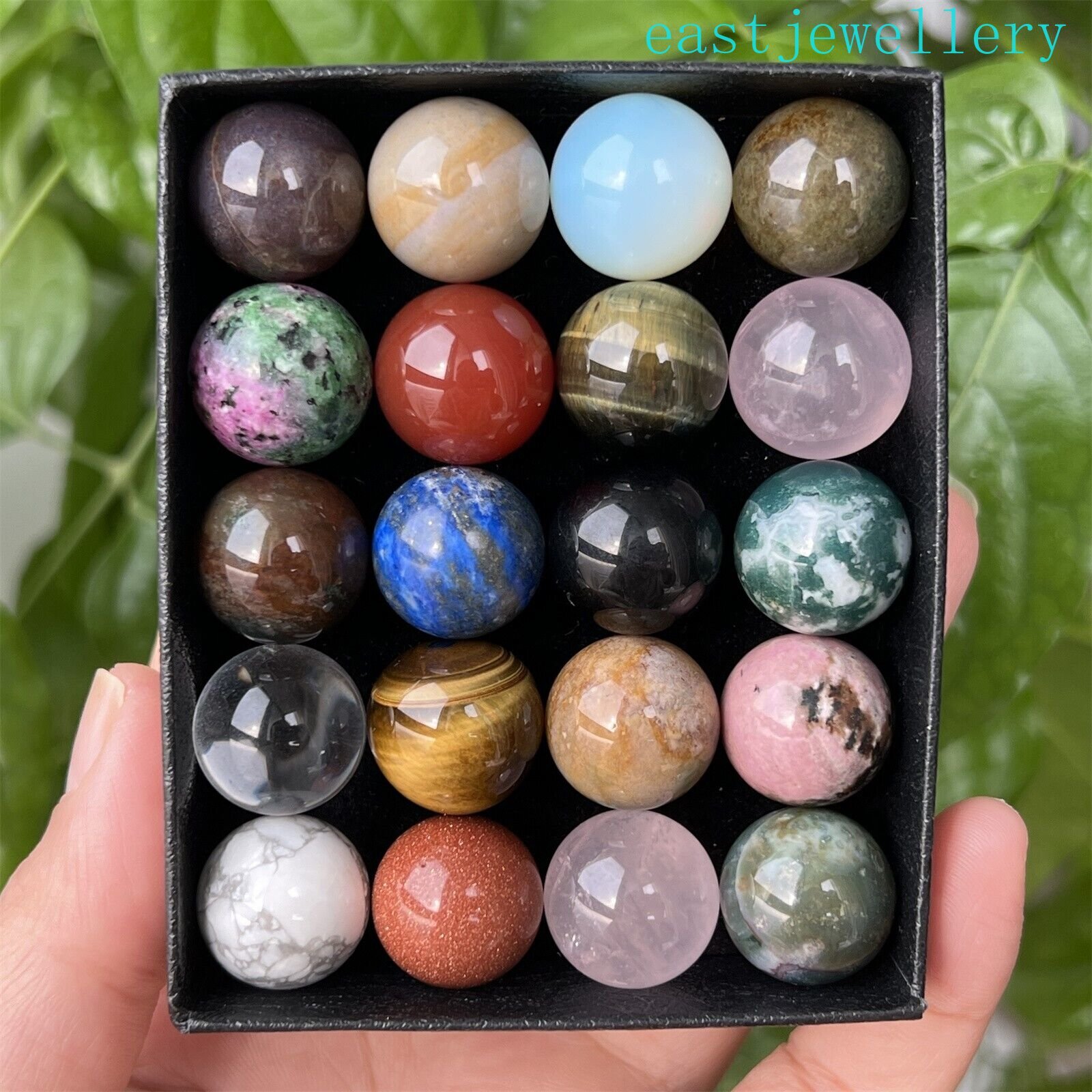 15mm+ box Natural Mixed Sphere quartz crystal ball Palm stone reiki healing 20x