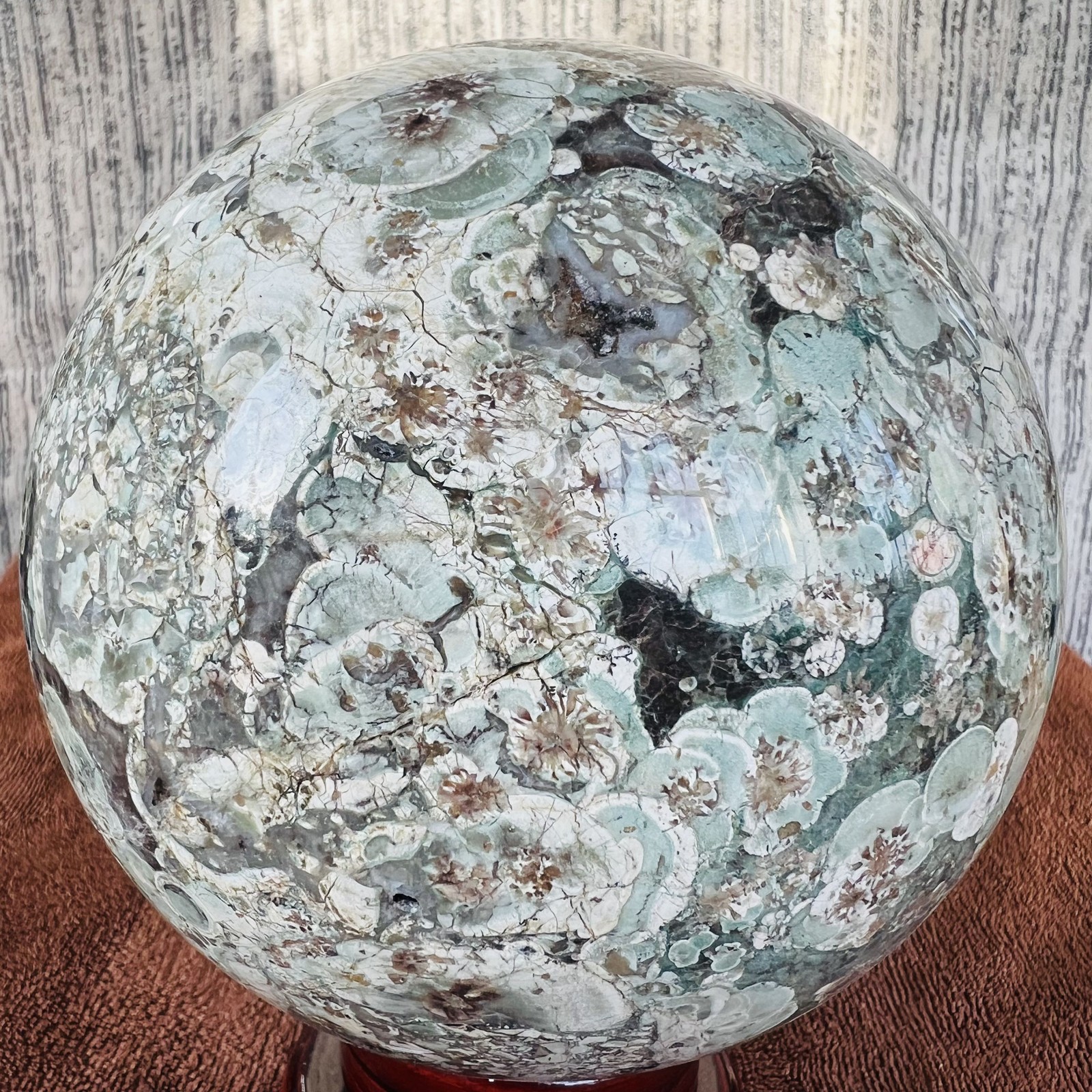 5LB Natural Green Cherry Blossom Agate Sphere quartz crystal Healing