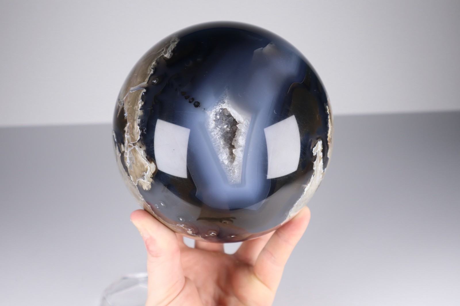 LARGE UV Reactive VOLCANO AGATE SPHERE Druzy Quartz Crystal Ball 145mm 3.75kg