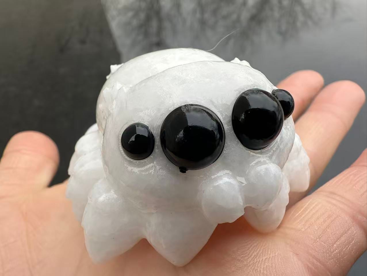 1pc Natural White Jade Quartz Carved Spider Skull Crystal Reiki Decor Gift