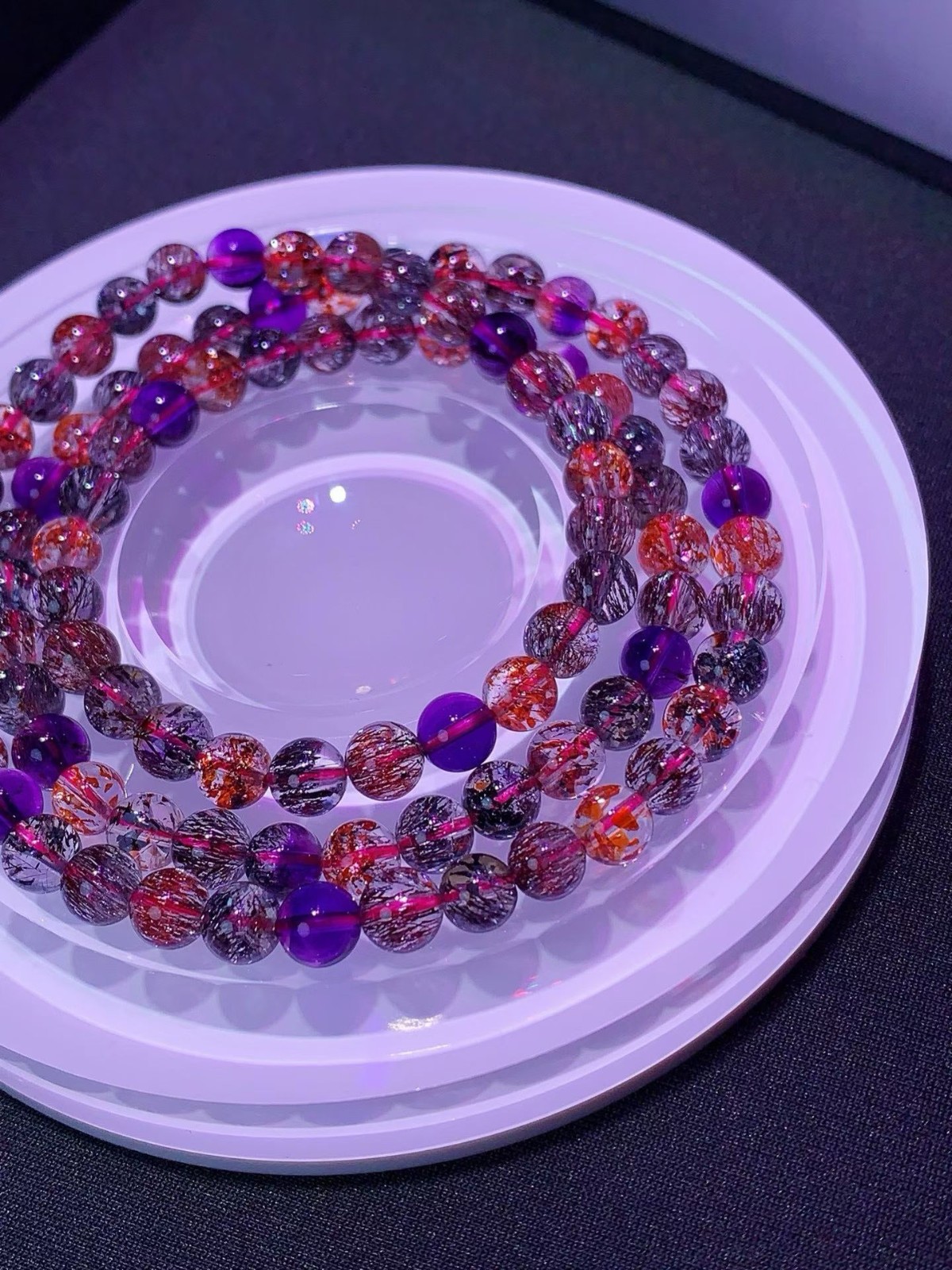 6.2mm TOP Natural Colorful super seven gem quartz crystal energy bracelet 30.9G