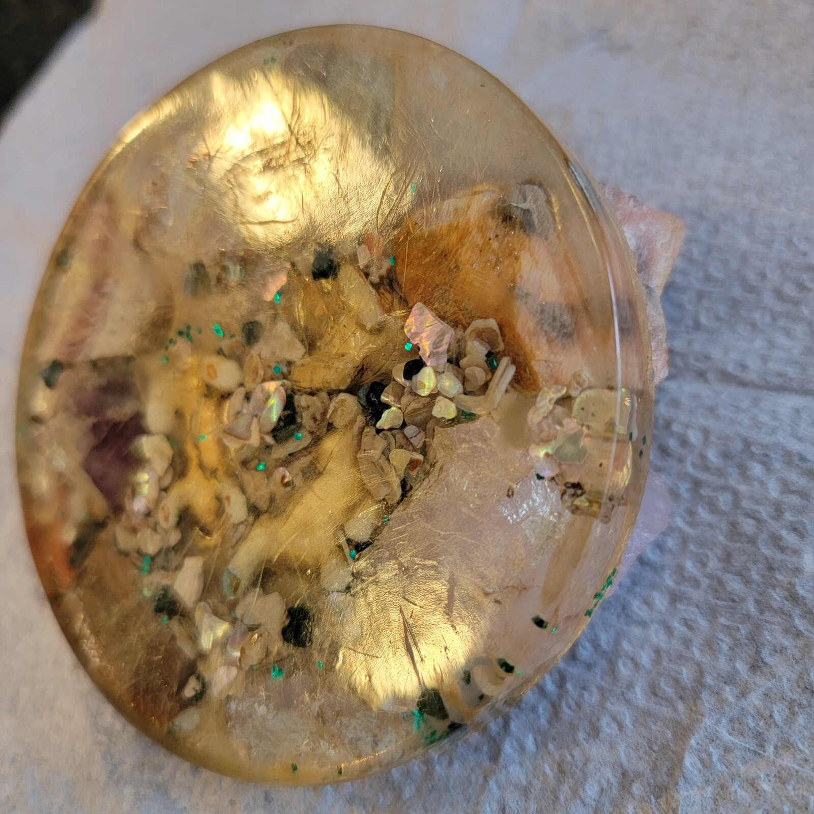 Skunk Family On Lucite Acrylic Base With Crystal And Mineral Stones