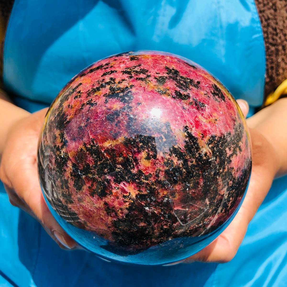 6.35LB Natural Rhodonite Crystal Sphere Pink Black Healing Gem Stone 4800