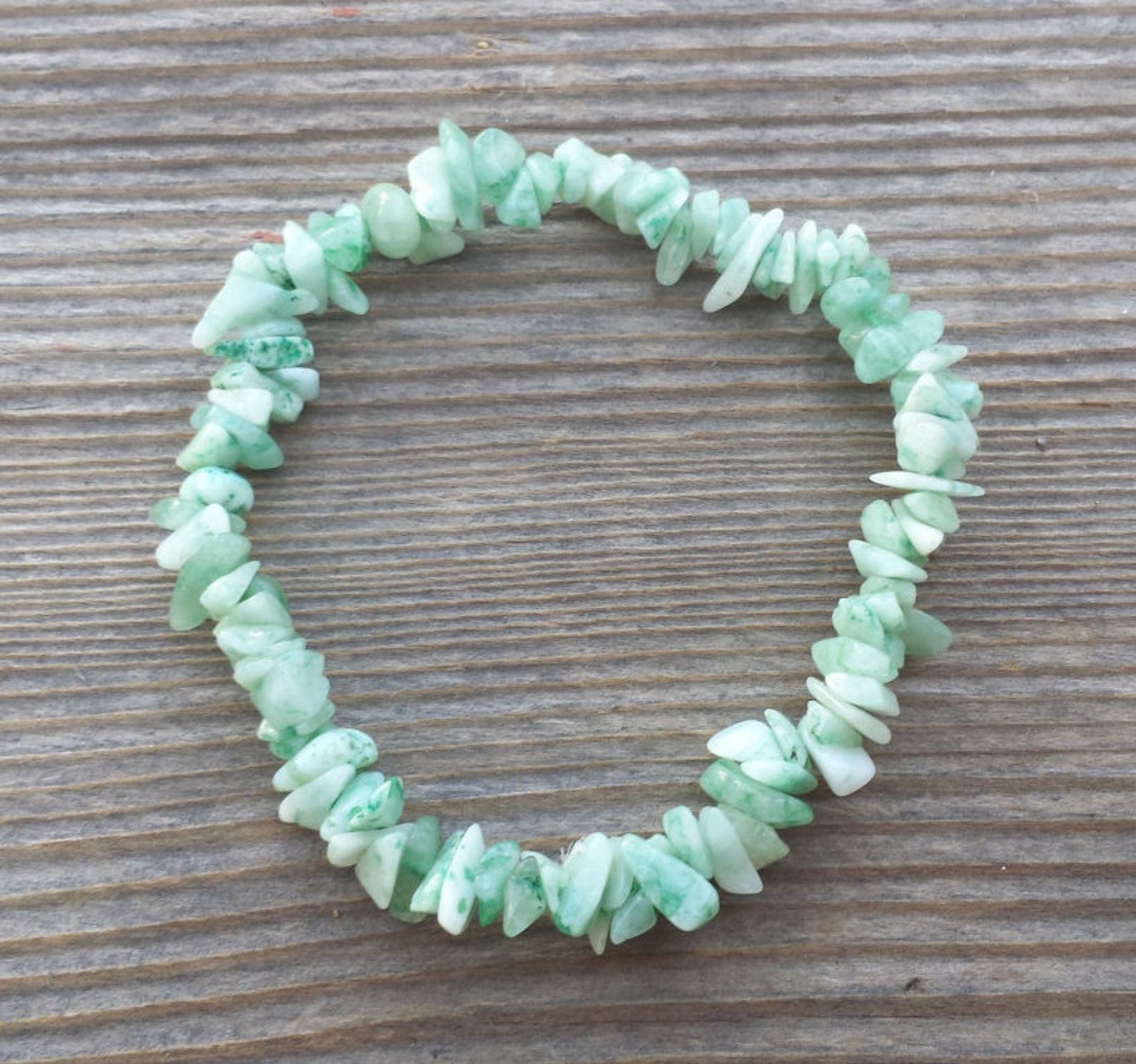 NATURAL GREEN AVENTURINE STONE GEMSTONE STRETCHY CHIP BRACELET