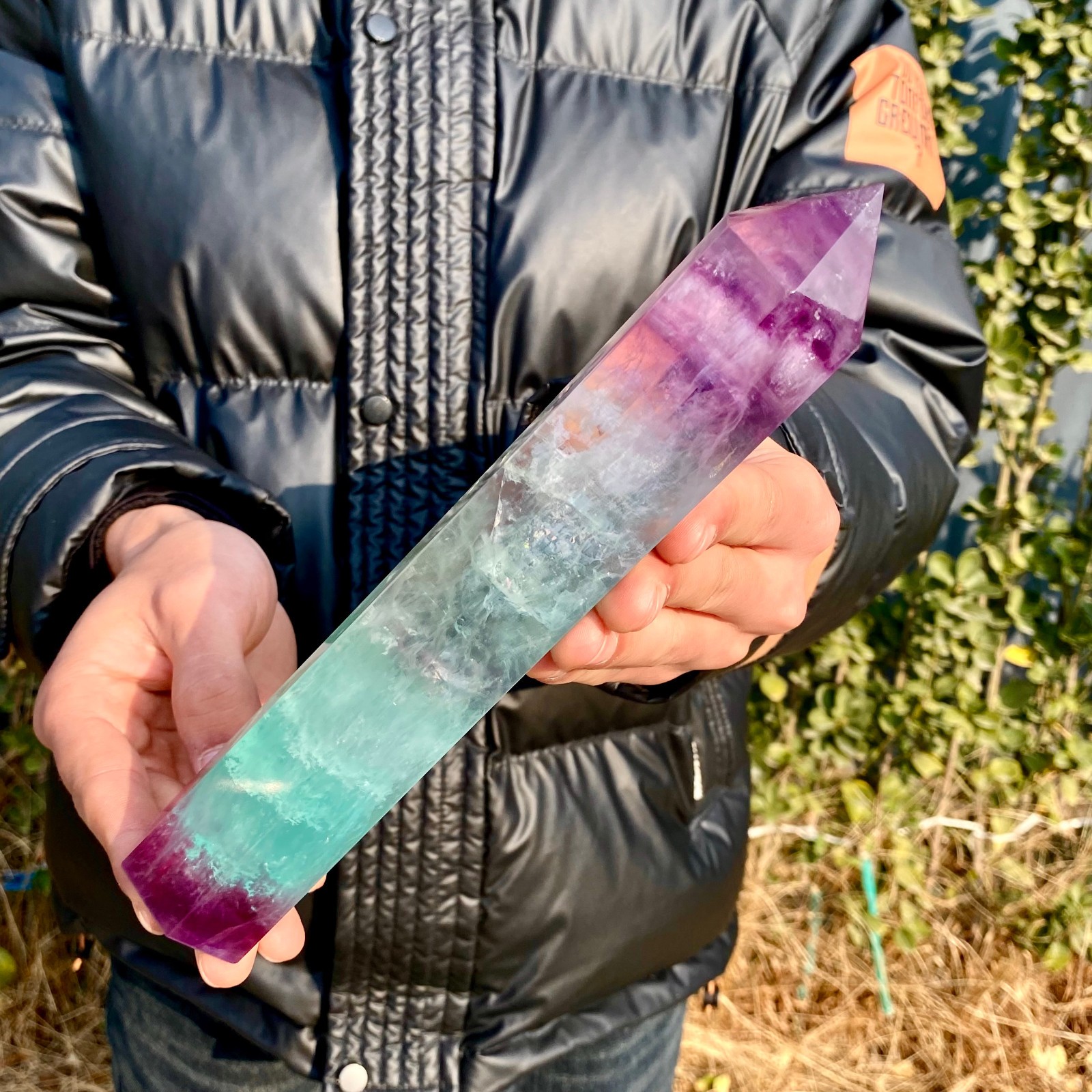 1.66LB Natural unique colored fluorite pillar quartz crystal sample