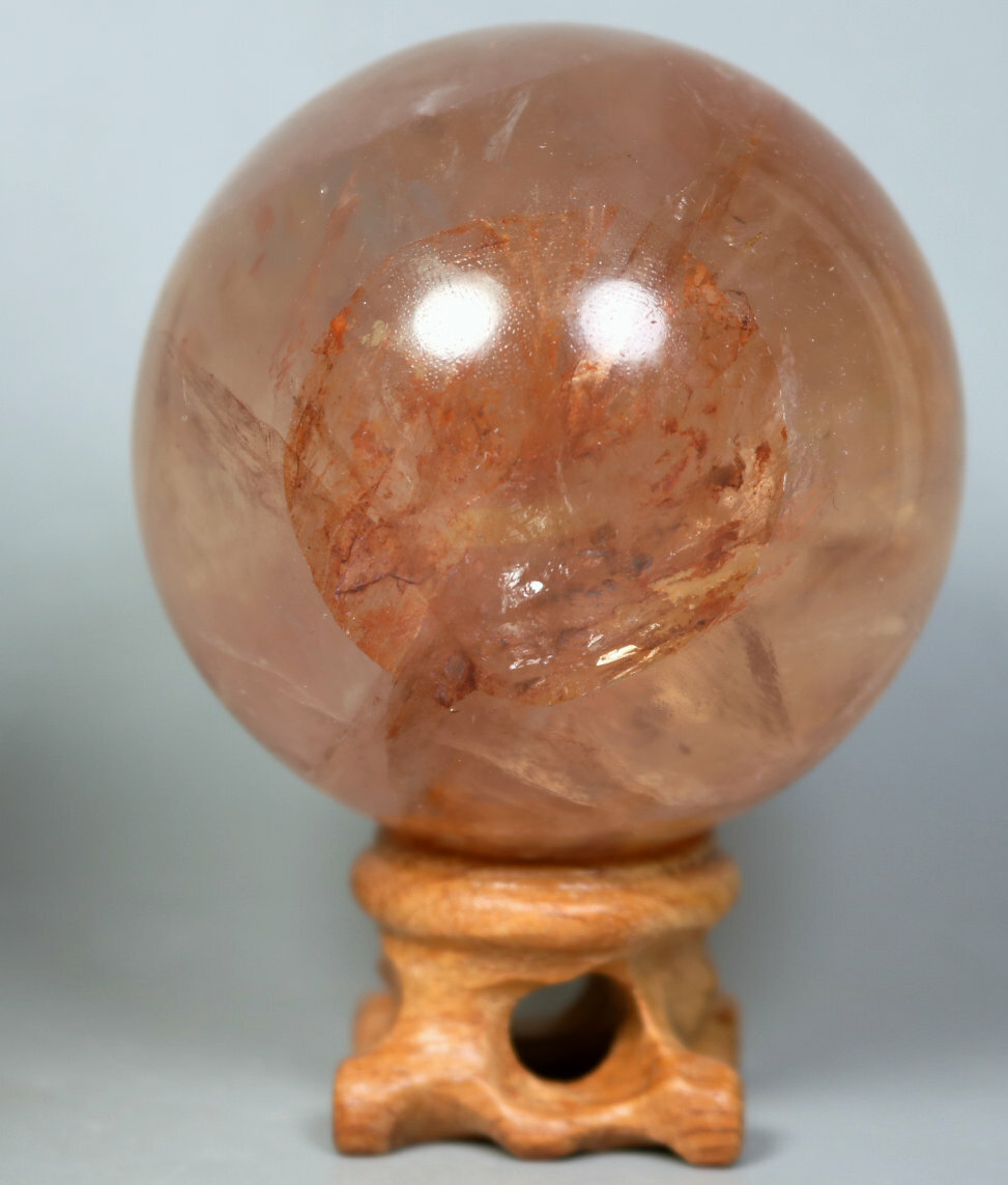 Natural RED FIRE QUARTZ Hematoid Crystal PHANTOM MULTI – INCLUSIONS Sphere Stand