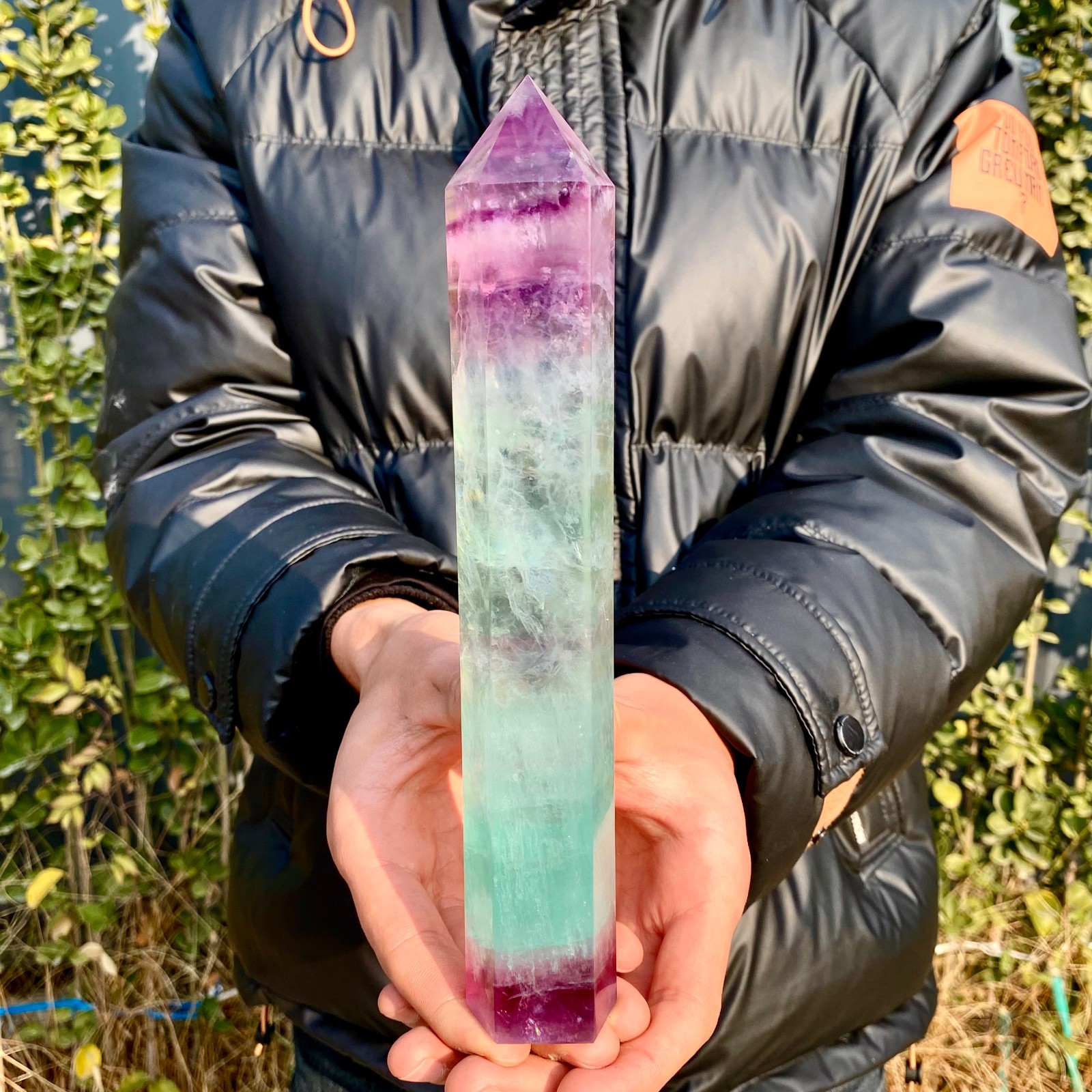 1.66LB Natural unique colored fluorite pillar quartz crystal sample