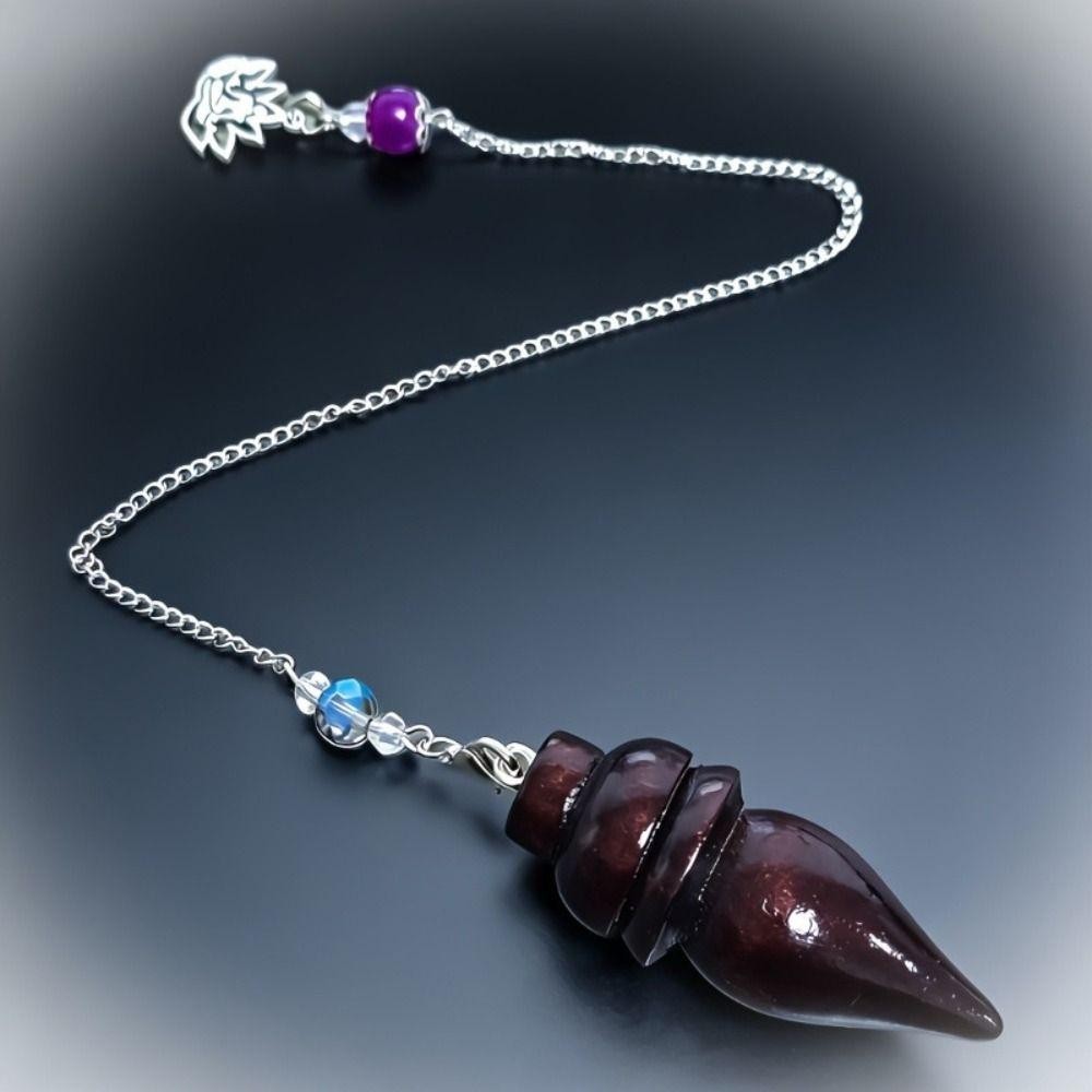 Wooden Pendulum Dowsing Chain Round Cone Amulet Reiki Spiritual Pendula Wicca