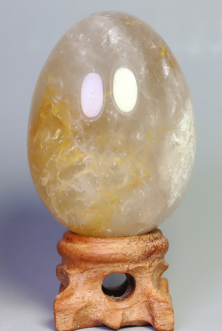 NATURAL Yellow PHANTOM MULTI INCLUSIONS Rainbow Quartz CRYSTAL Sphere Egg/Stand