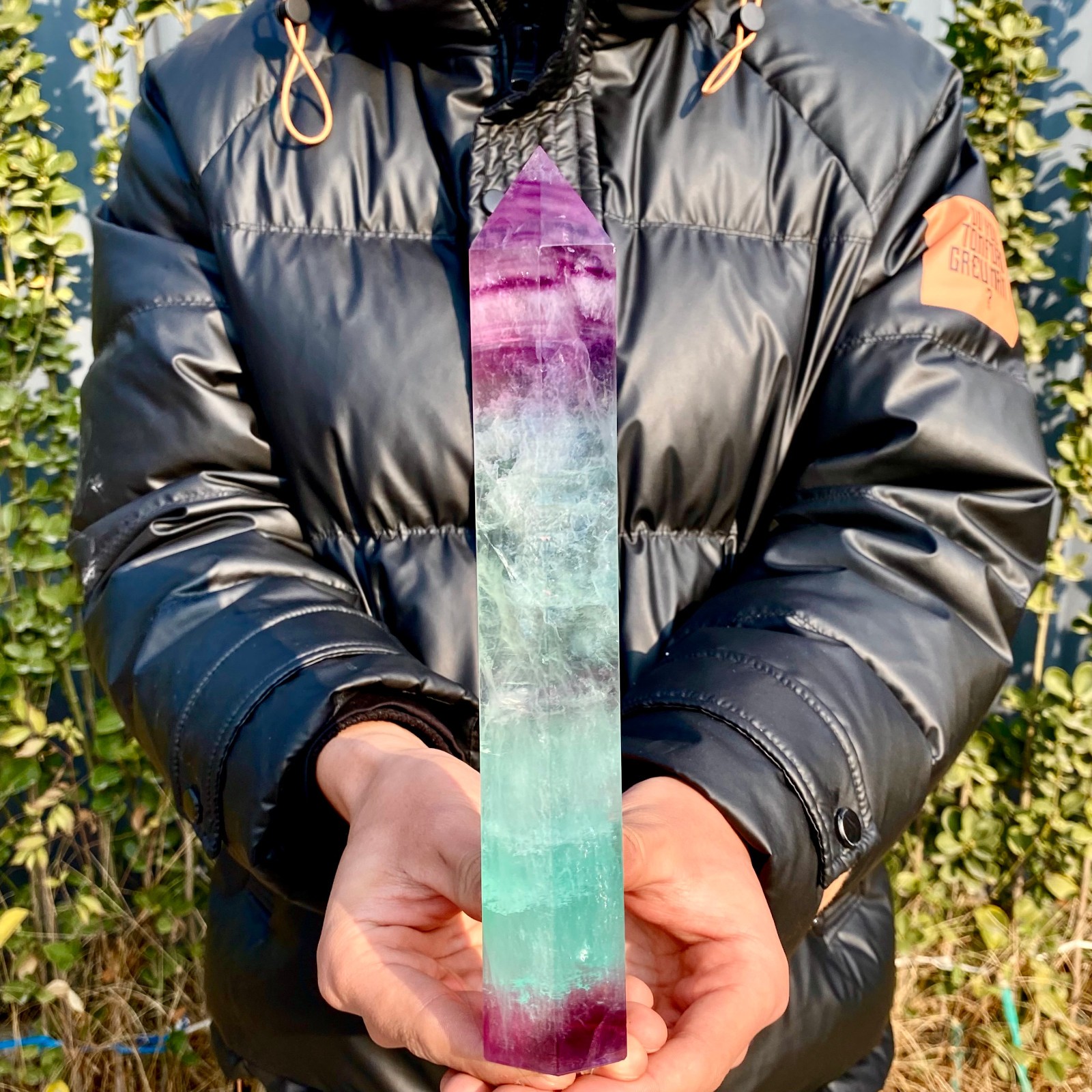 1.66LB Natural unique colored fluorite pillar quartz crystal sample