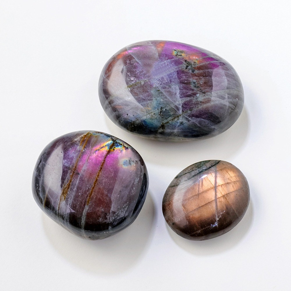 Natural Purple Flash Labradorite Worry Palm Stone Tumbled Crystal Healing Decor