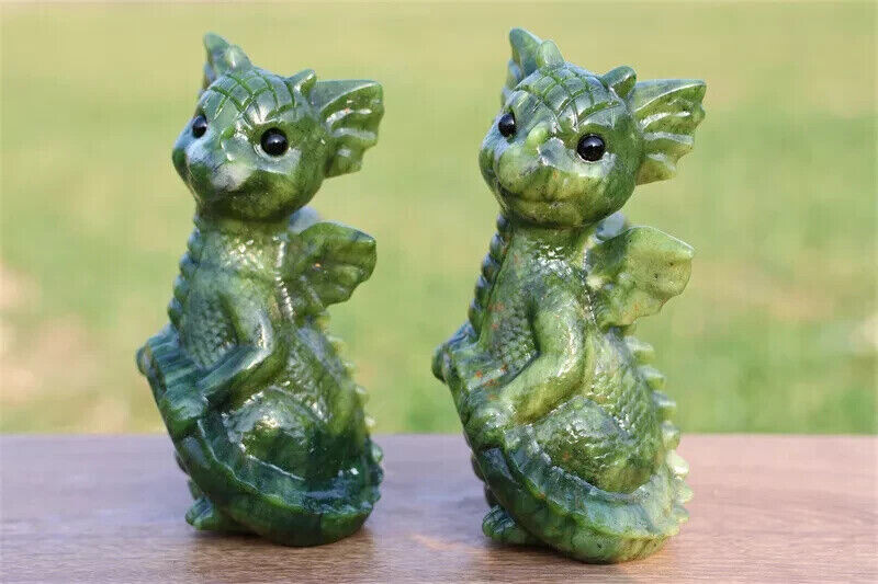 1pc Natural Green Jade Quartz Carved Dragon Skull Reiki Crystal Decor Gift