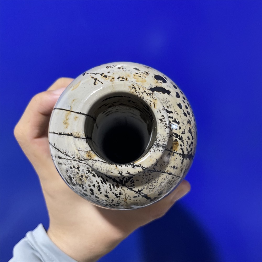 3.3LB 6.1″ Natural Picture Jasper Vase Ornament Quartz Crystal Carving Decor