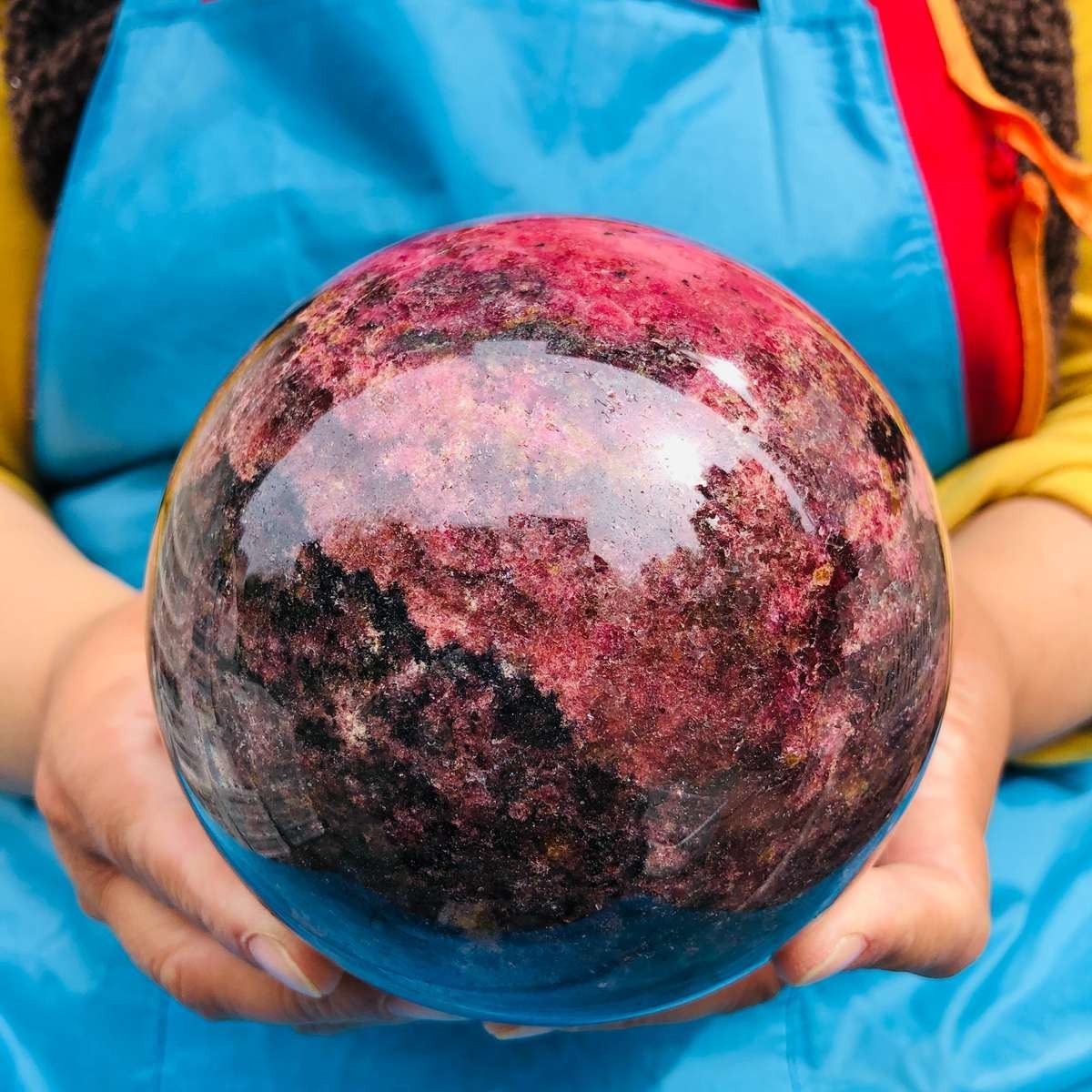 6.6LB Natural Rhodonite Crystal Sphere Pink Black Healing Gem Stone 4802