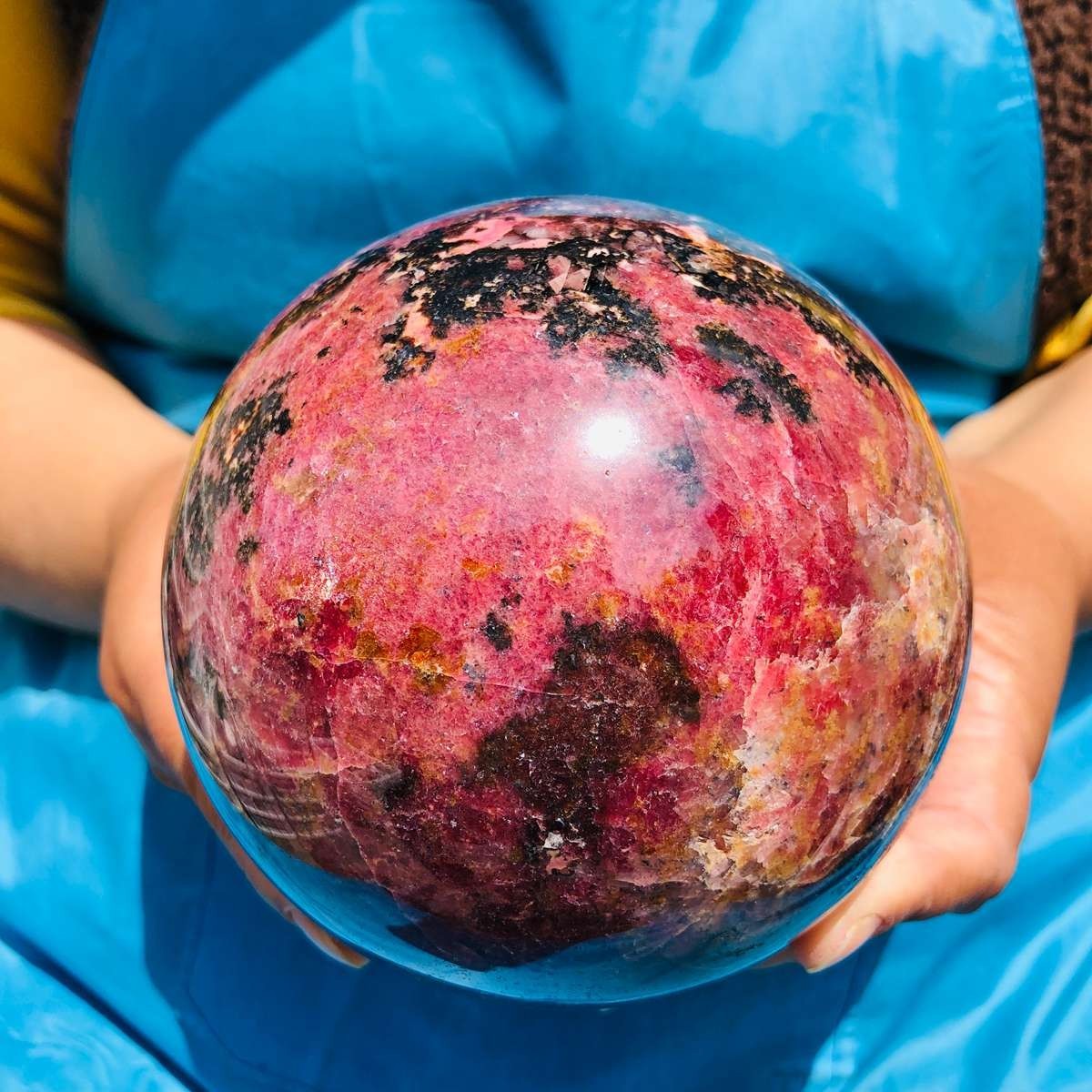 6.35LB Natural Rhodonite Crystal Sphere Pink Black Healing Gem Stone 4800