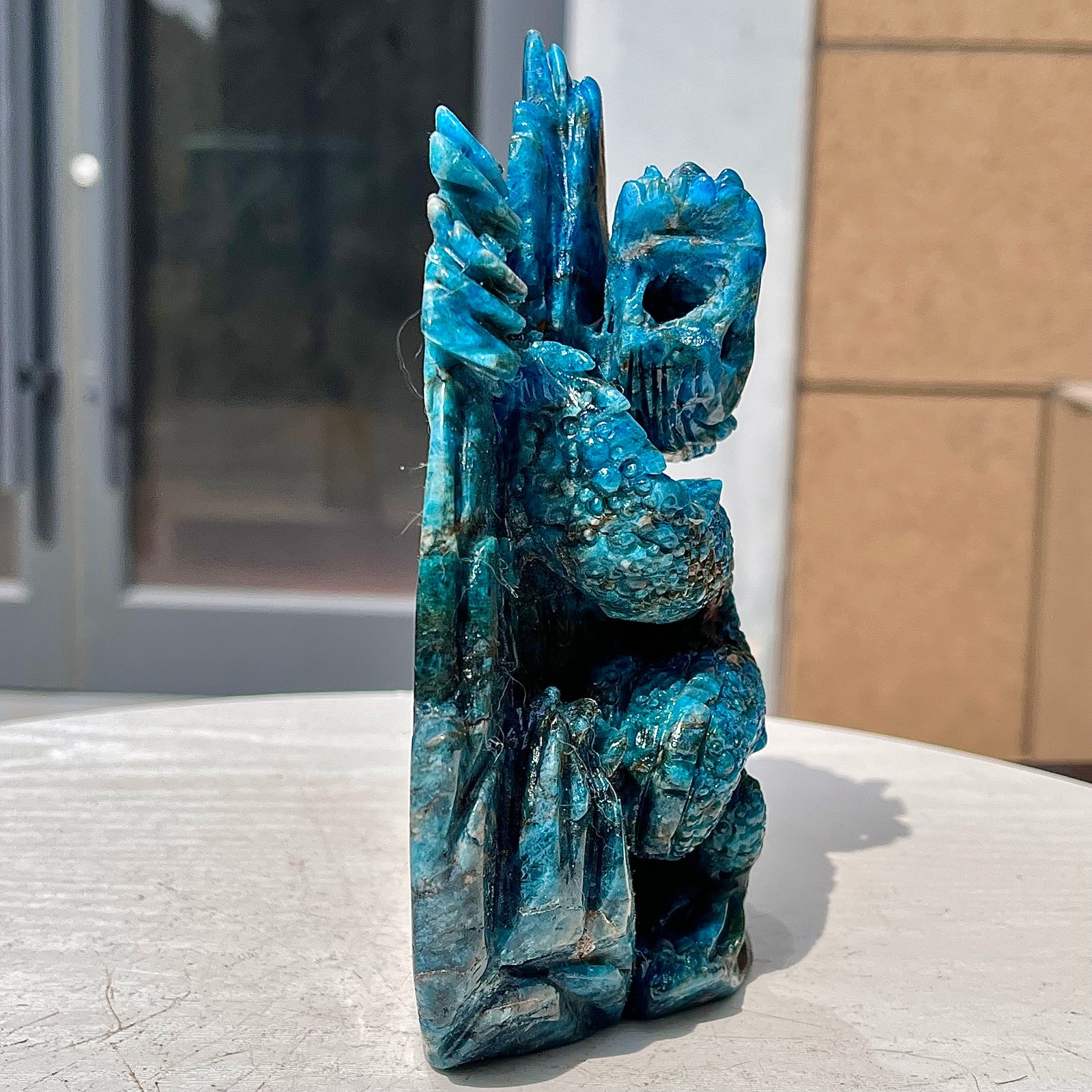 3.57LB Natural blue lithium gray shaped pattern hand carved and healed