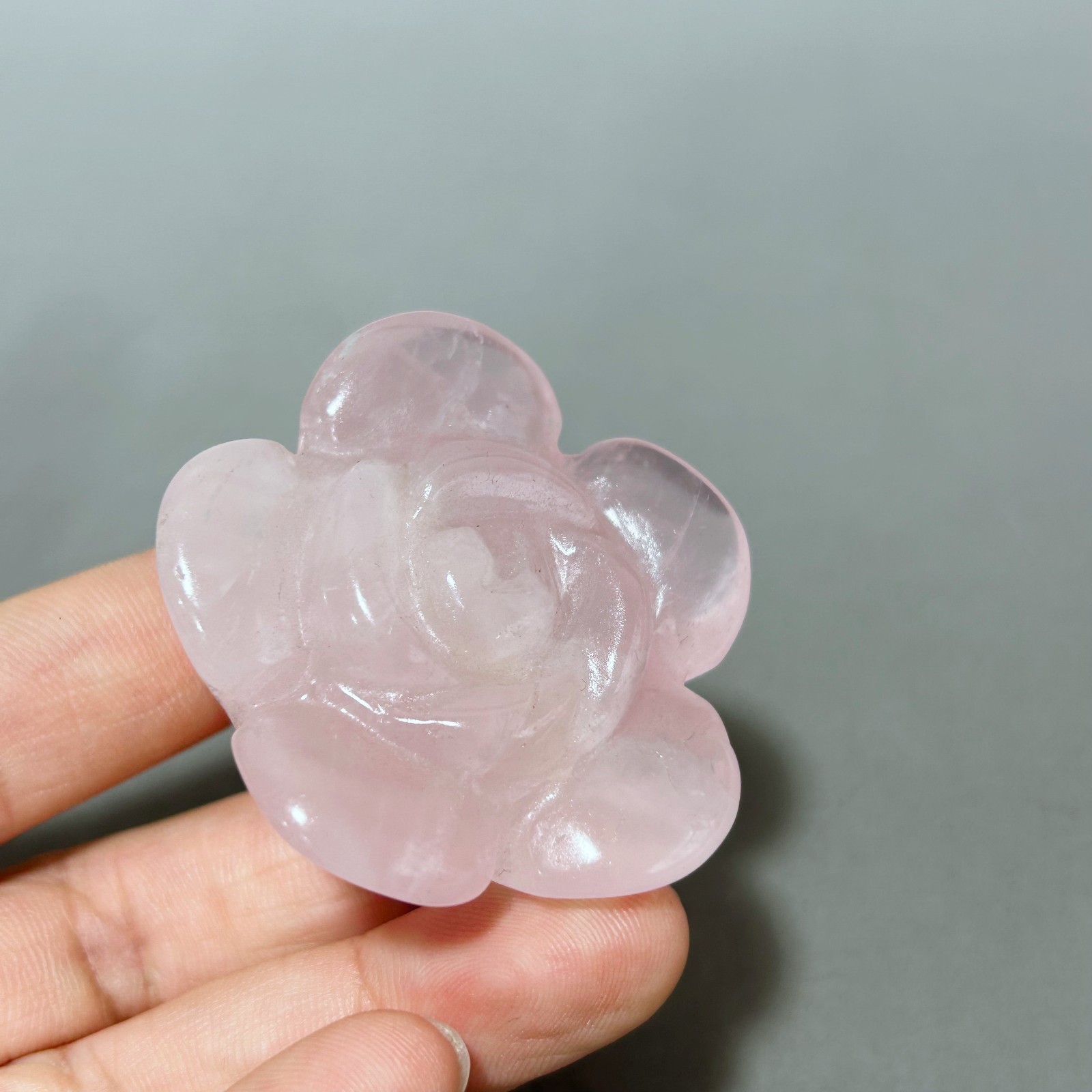 1pc Natural rose Quartz rose Flower carved Quartz Crystal skull Reiki healing
