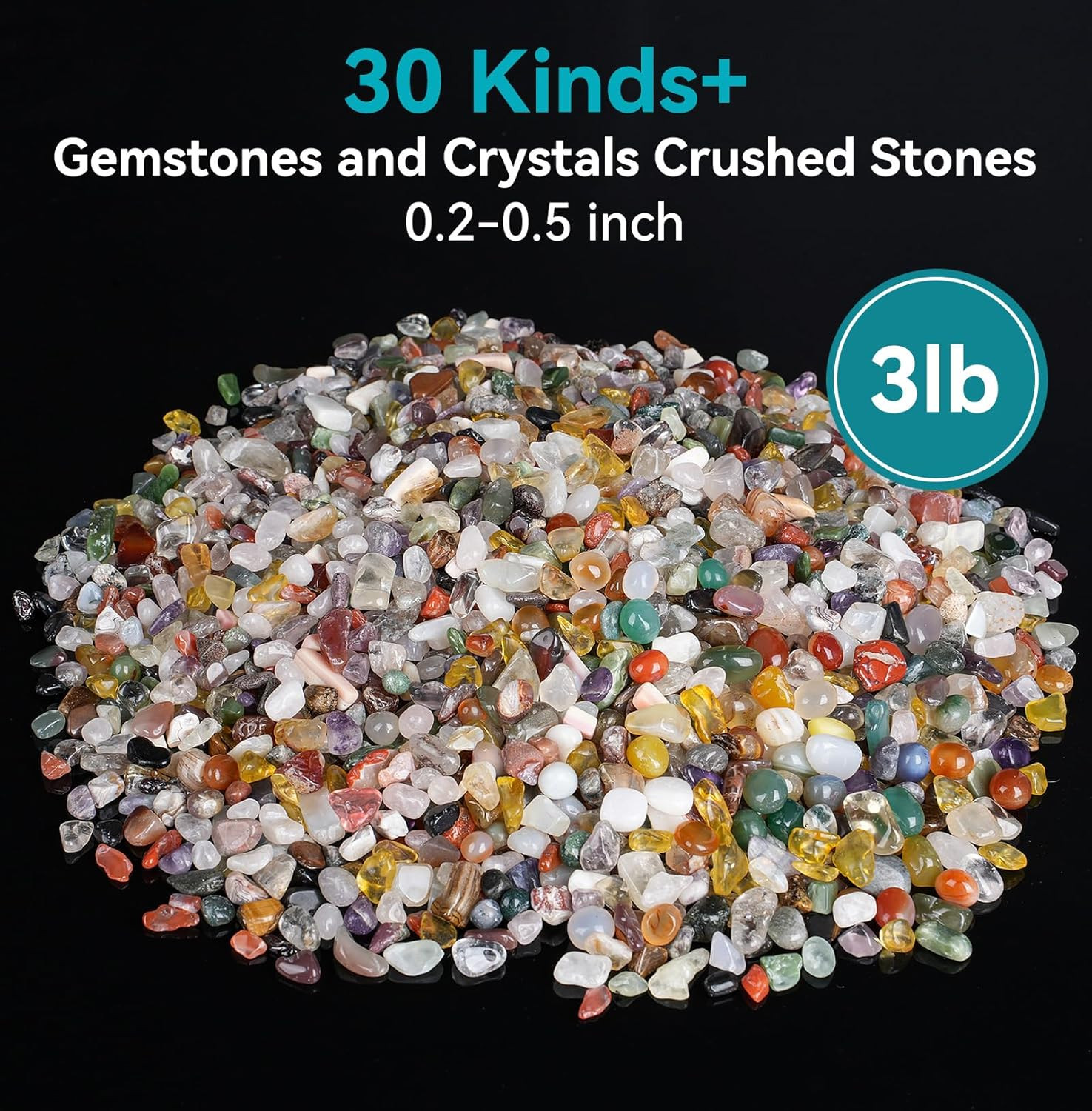 800Pcs+ (3lb) Gemstones and Crystals Set, 30 Kinds+ Crystals Bulk and Minerals S